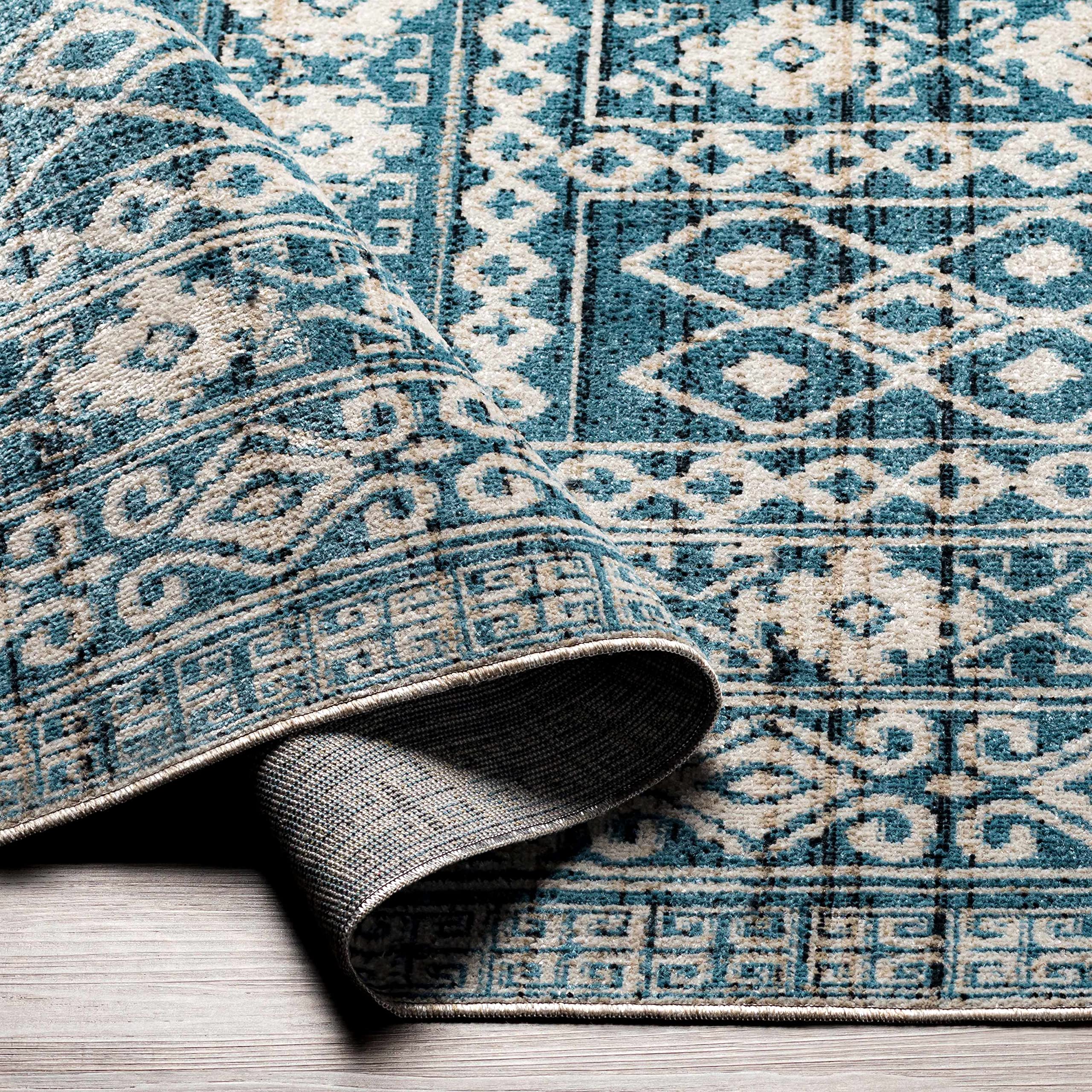 Machine Washable Hauteloom Gandy Area Rug for Living Room & Bedroom - Soft Beige & Blue 7'10