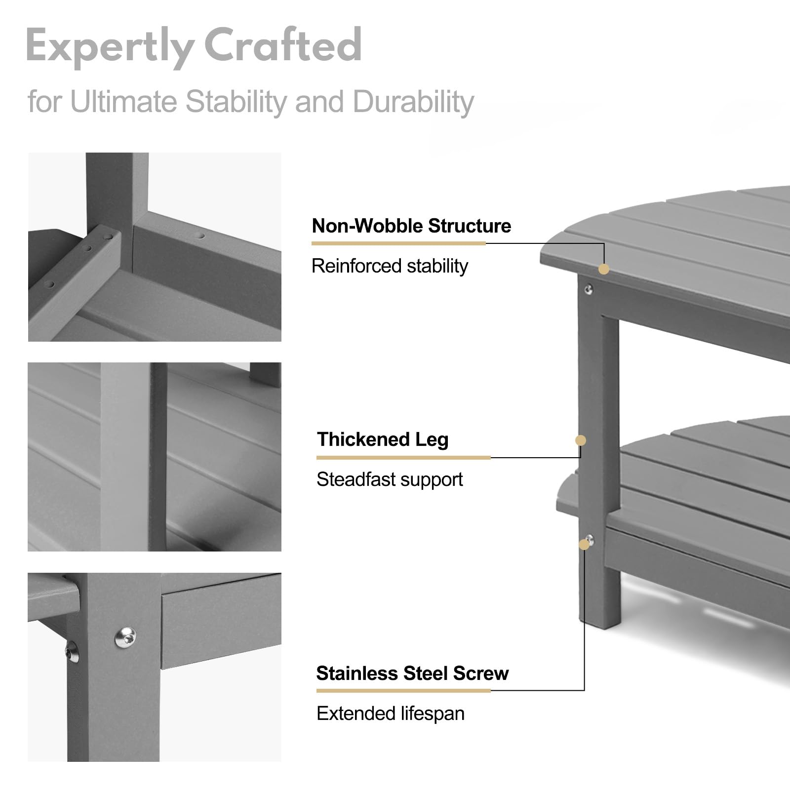 PASAMIC HDPE Outdoor Coffee Table with 2-Tier Storage - Weather-Resistant Rectangular Patio Dining Table for Poolside, Deck, Backyard - Durable Gray Garden Furniture for Outdoor Entertaining & Relaxation