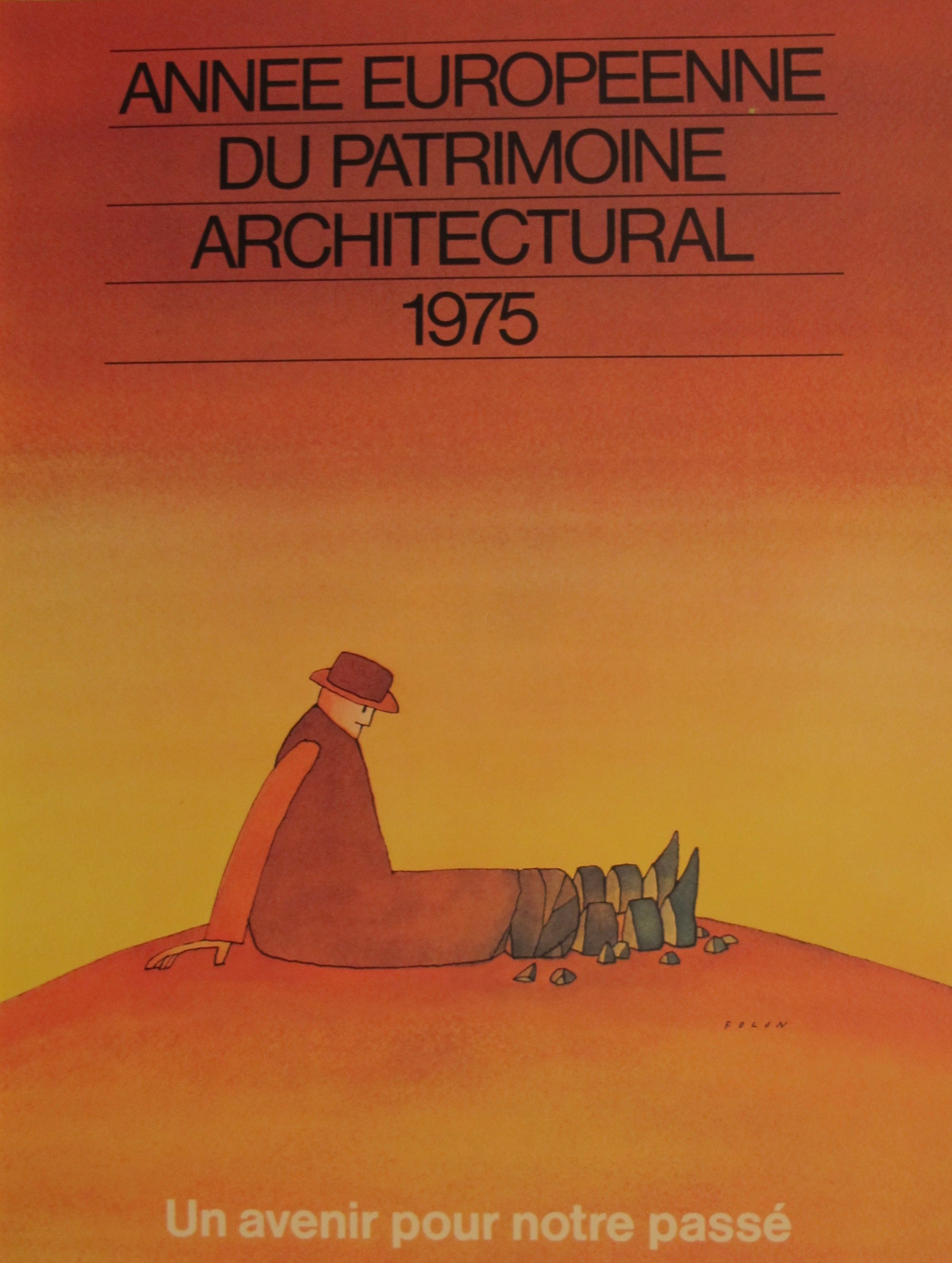 1983 Original Jean Michel Folon French Poster - European Year of Architectural Heritage 1975 - Vintage Wall Art for Home & Office Decor