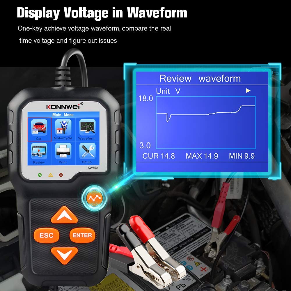 KW850 OBD2 Scanner & KW650 Car Battery Tester - Professional Automotive Diagnostic Tool for Engine Fault Codes & Battery Health Check - Perfect for Mechanics, DIY Enthusiasts & Roadside Emergencies