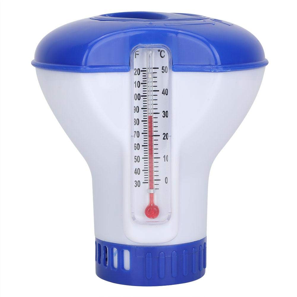 Floating Pool Chemical Dispenser with Thermometer & Tablet Holder - Automatic Chlorine Tablet Dispenser for Swimming Pools, Spas & Hot Tubs - Maintains Clean Water for Backyard, Inground & Above Ground Pools