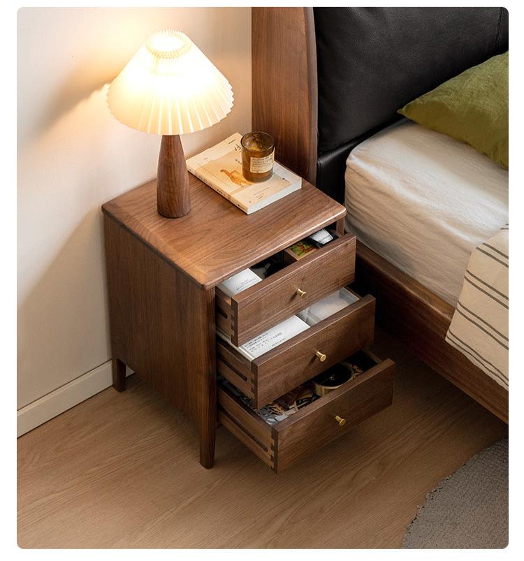 Premium Black Walnut Solid Wood Nightstand - Modern Nordic Style Bedside Table for Bedroom, Living Room & Office Furniture