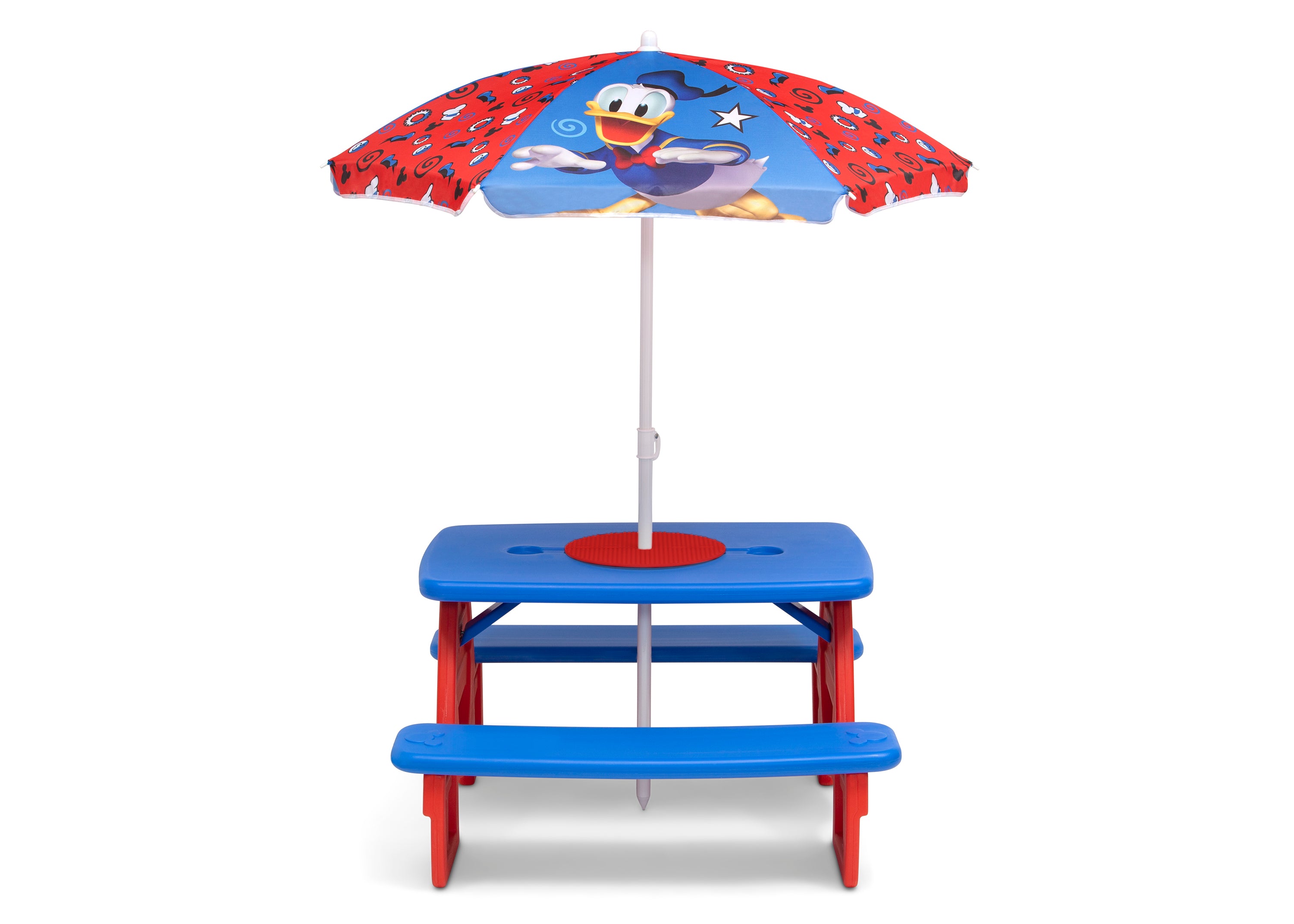 Mickey Mouse 4-Seat Kids Picnic Table with Umbrella & LEGO-Compatible Tabletop - Outdoor Play, Birthday Party, Backyard Fun for Toddlers and Children