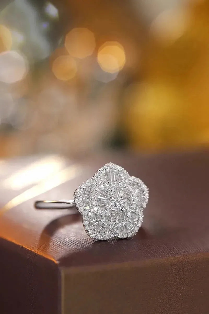 18K White Gold Romantic Flower Diamond Engagement Ring for Women - 0.50 Carat Natural Diamond Wedding Band, Anniversary Gift, Proposal Jewelry (Perfect for Proposals, Weddings & Special Occasions)