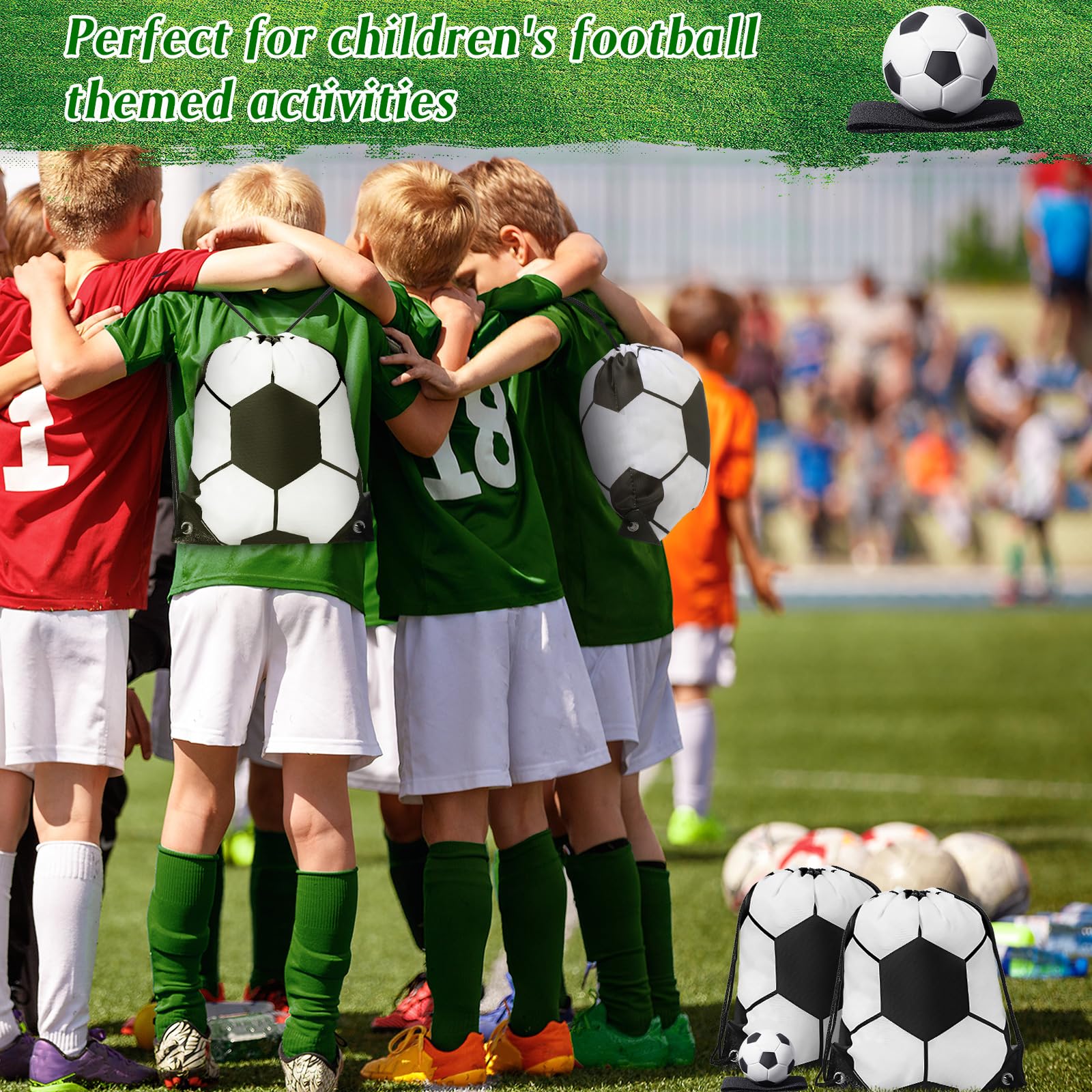 12 Pcs Drawstring Backpacks - Sports Party Favors for Kids (Soccer) - Perfect for Gifts & Events