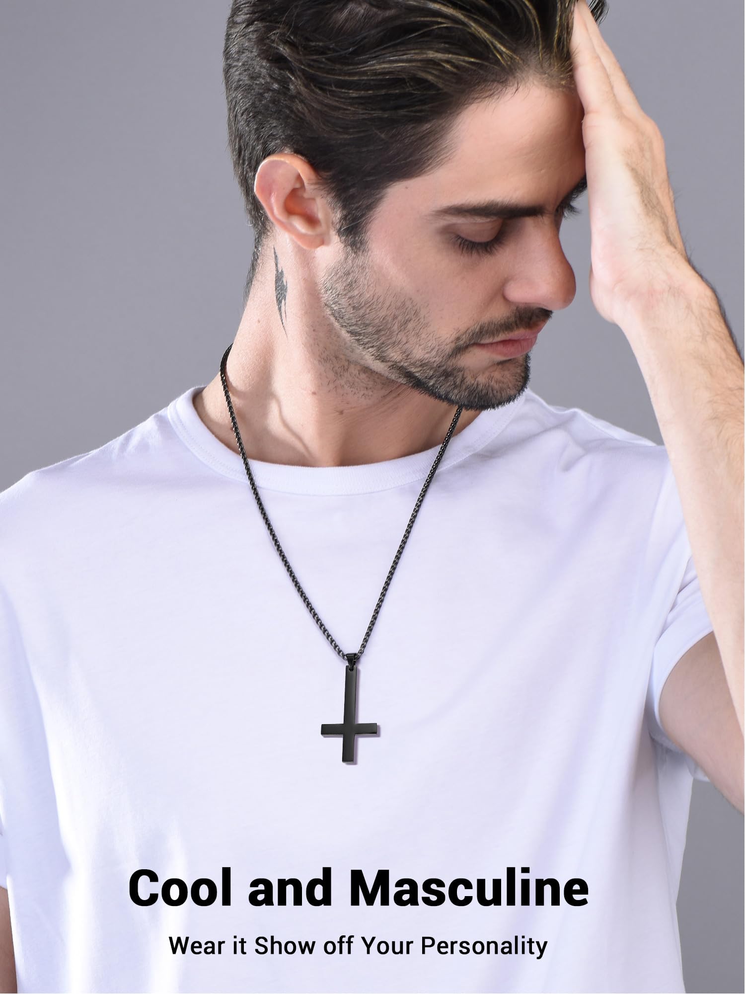 PROSTEEL Inverted Cross Necklace - 316L Stainless Steel/925 Silver Satanic Jewelry for Men & Women - Gothic Fashion Accessory