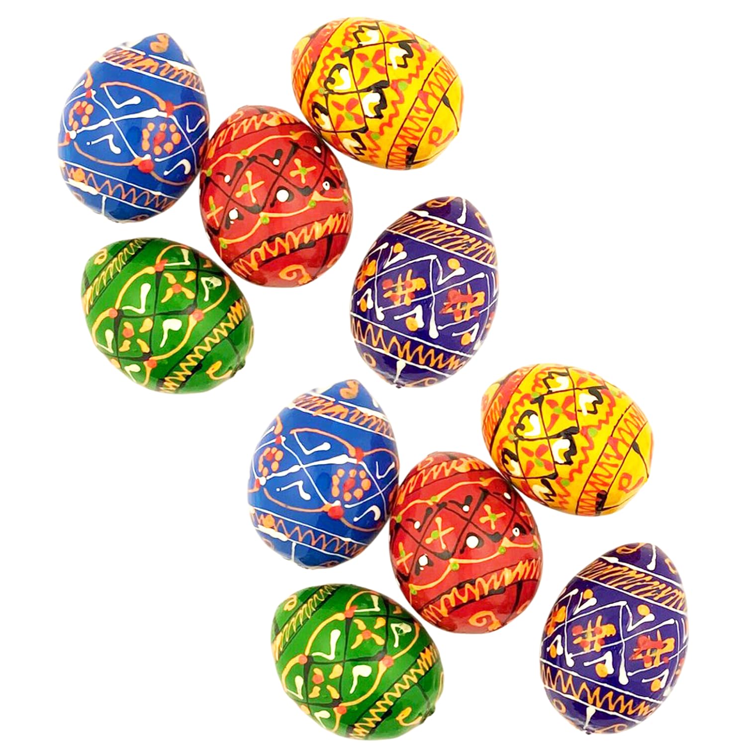 Hand-Painted Ukrainian Pysanky Easter Eggs - 10 Assorted Colorful Religious Wooden Eggs (2.25 Inch) - Perfect for Easter Decorations, Gift Giving & Home Display