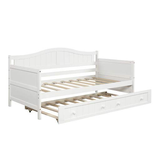 Twin Daybed with Trundle - White Wooden Sofa Bed Frame for Bedroom & Living Room | Space-Saving Guest Bed & Lounge Seating