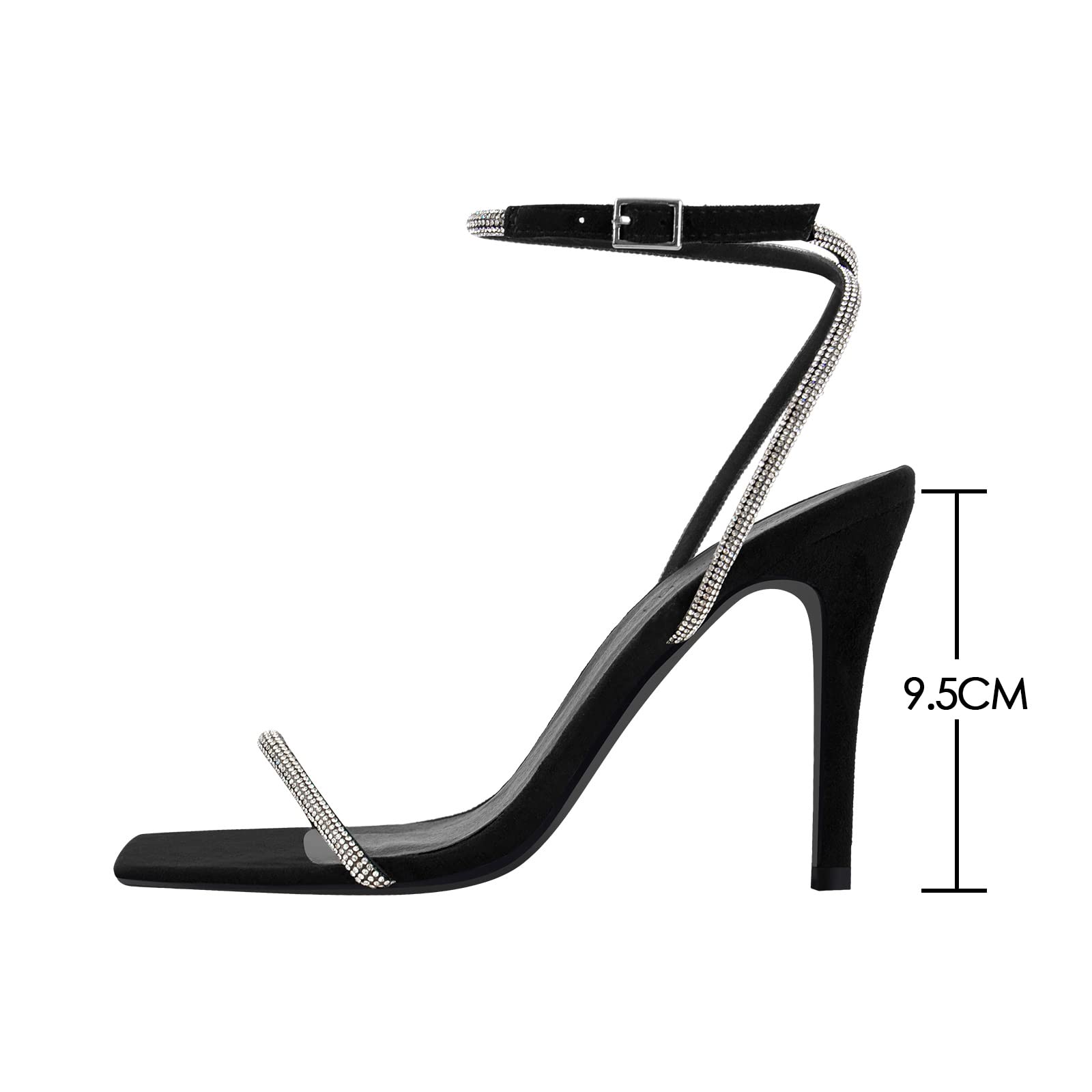 LISHAN Women's Square Toe Heeled Sandals with Diamante Straps - Elegant High Heel Dress Shoes for Weddings, Parties & Evening Events