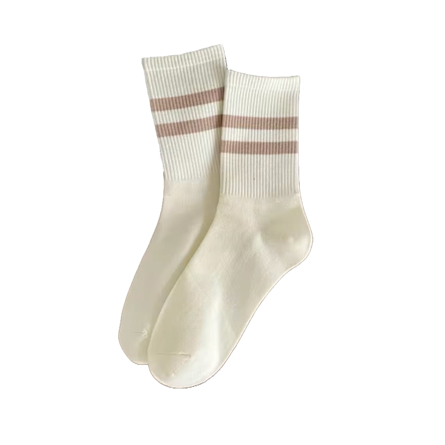 FLOOF Striped Crew Socks in Beige/Khaki - Comfortable Casual Socks for Men & Women - Perfect for Everyday Wear, Office, and Home
