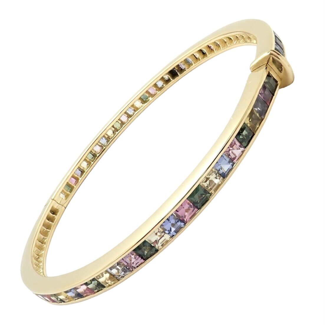 Authentic Julius Cohen 18K Yellow Gold Diamond & Pastel Gemstone Cuff Bracelet - Luxury Jewelry for Women, Perfect for Weddings, Parties & Special Occasions