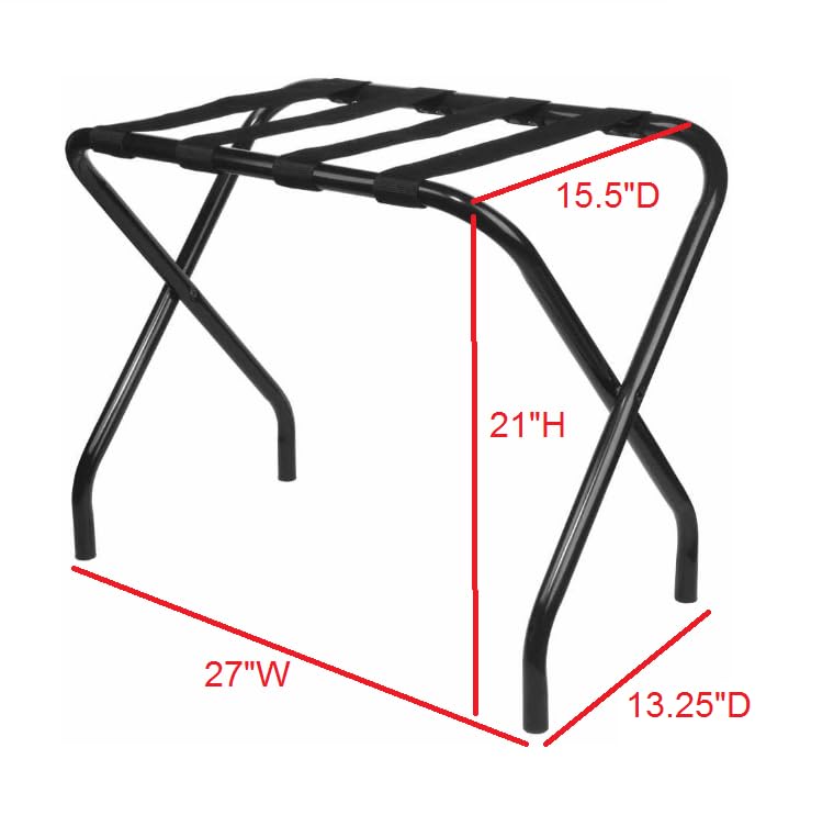 King's Brand Black Metal Foldable Luggage Rack Stand with Nylon Straps - Space Saving Travel Storage Organizer for Hotels, Dorms & Bedrooms