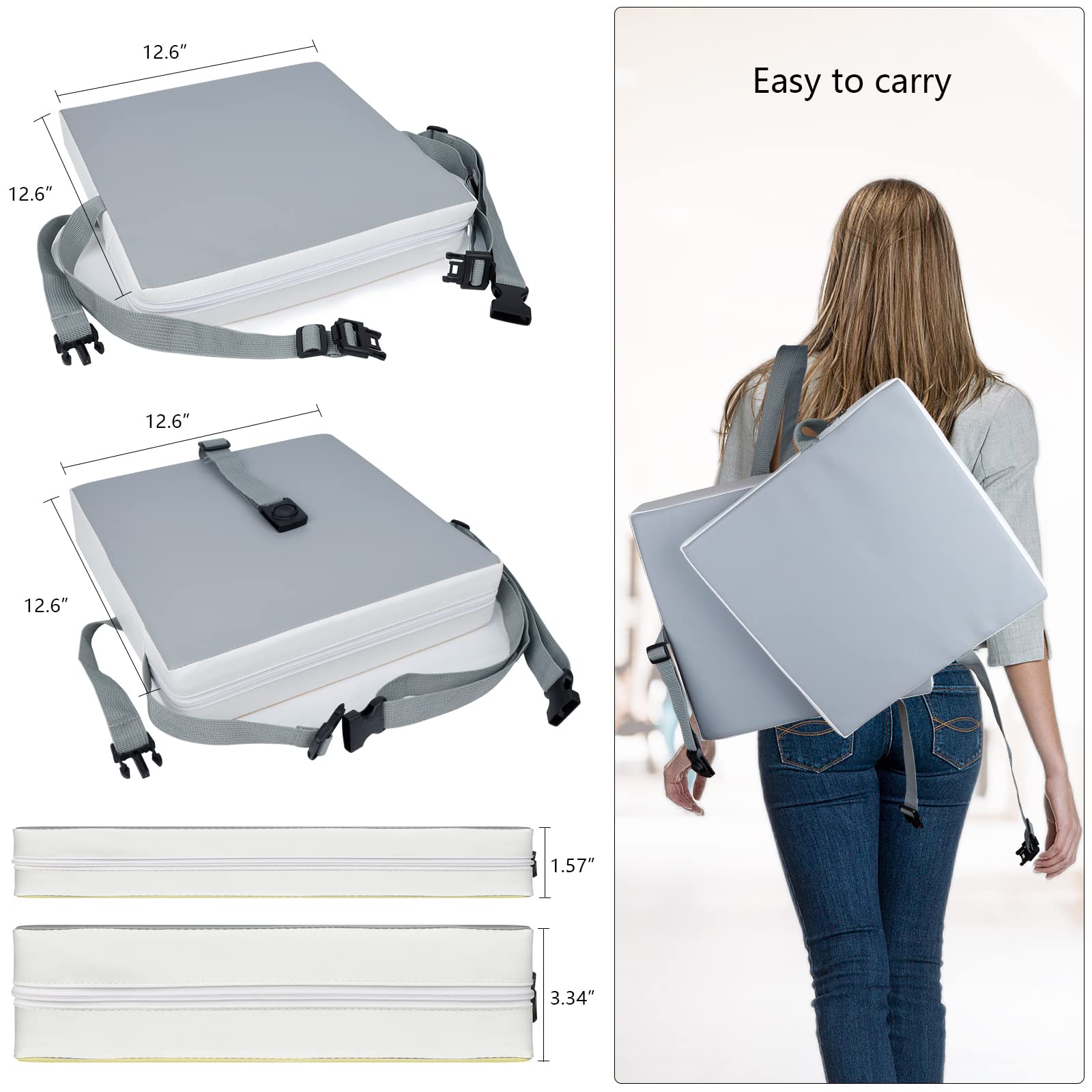 HOSEASCA Adjustable Toddler Booster Seat with Backrest & Waist Belt - Waterproof High Chair for Dining Table - Perfect for Home Kitchen, Restaurant & Travel (Grey)