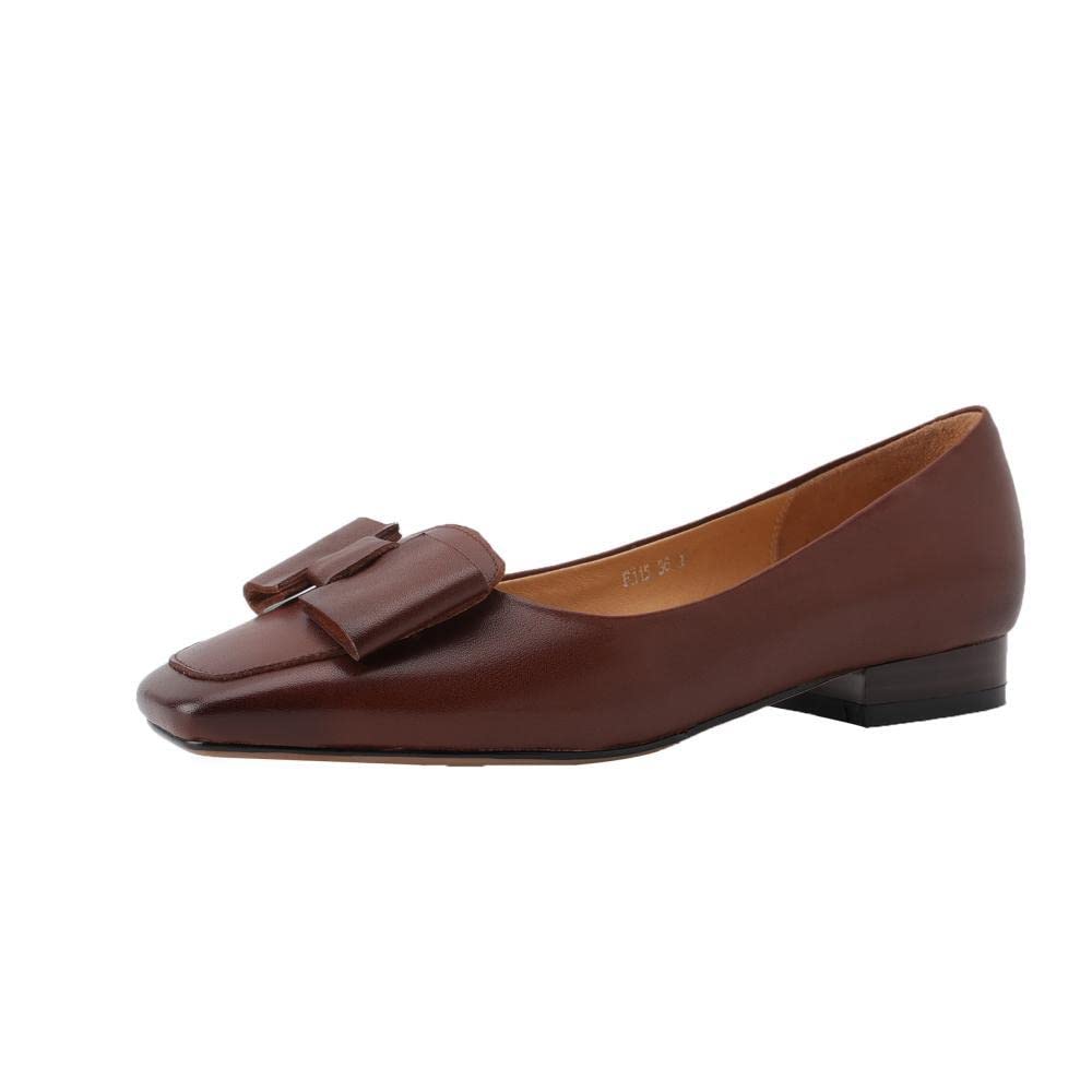 TinaCus Handmade Women's Genuine Leather Bow Decor Square Toe Ballet Flats - Comfortable Casual Shoes for Work, Office & Everyday Wear