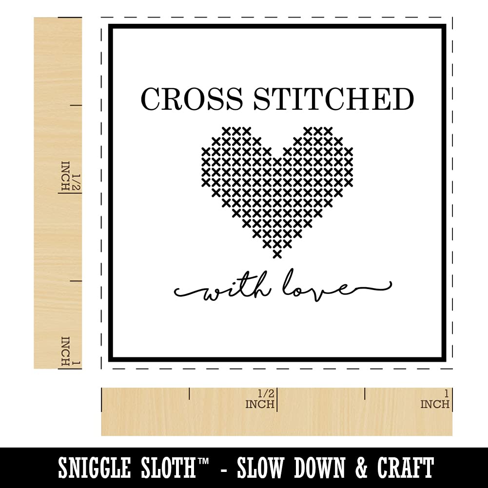 1 Inch Small Cross Stitched Heart with Love Label Self-Inking Rubber Stamp - Black Ink Stamper for DIY Crafts, Scrapbooking & Card Making