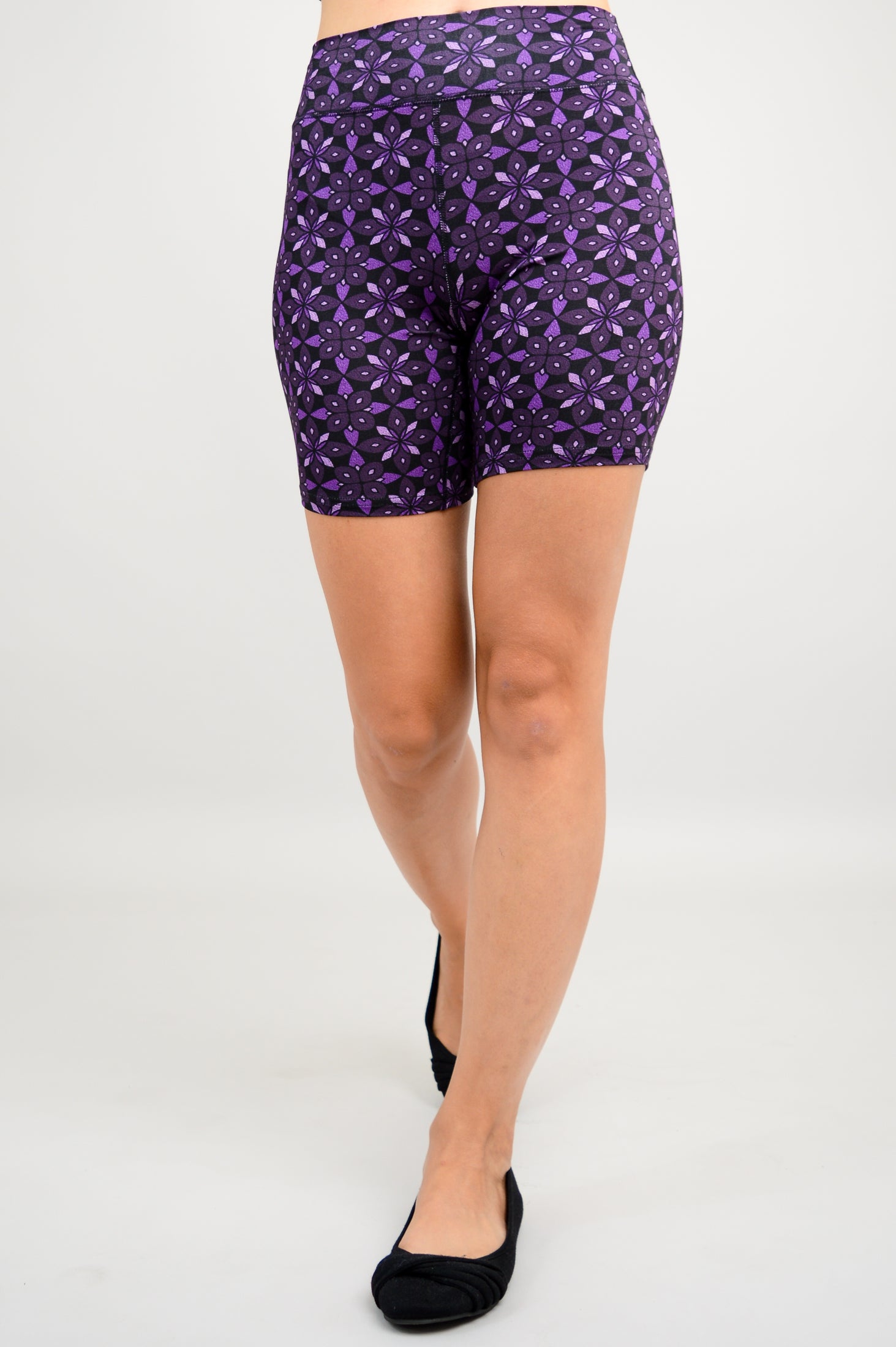 Hallie Women's Shorts - Geo Flower Print, Soft Bamboo Fabric - Perfect for Summer, Yoga, and Casual Wear