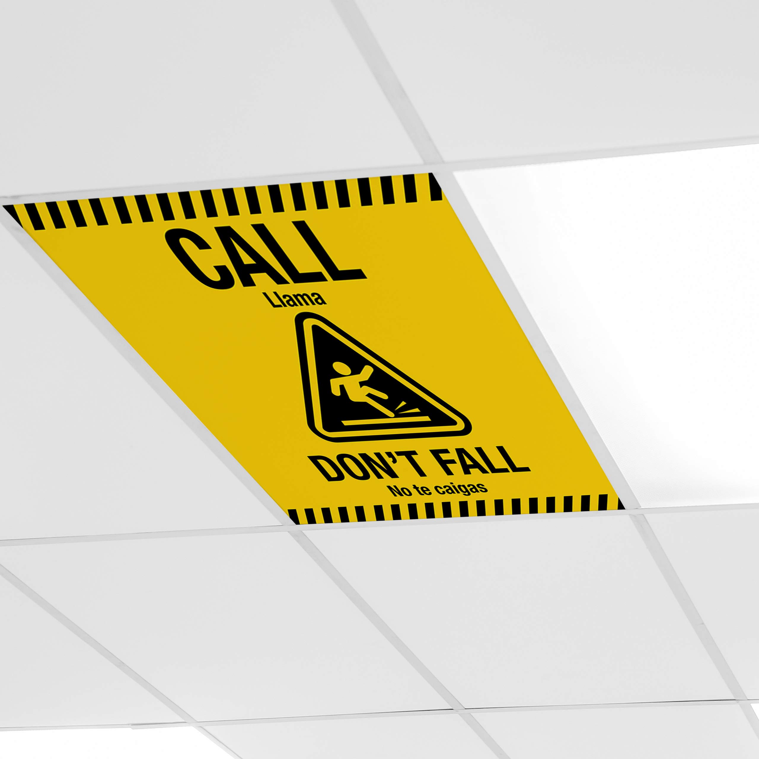 Spanish 'Call Don't Fall' Healthcare Safety Acoustic Ceiling Tiles - Yellow | Non-Slip Hospital Flooring Solution for Patient Rooms & Nursing Homes