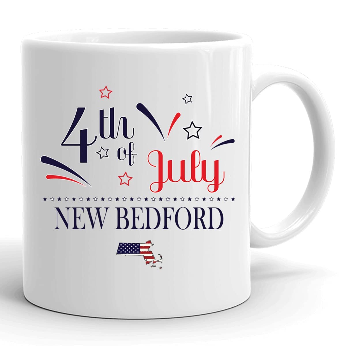 Personalized 11oz White Coffee Mug with USA Flag - Custom Independence Day Cup for Any City & State - Happy 4th of July Gift (New Bedford Massachusetts) - Perfect for Home, Office & Patriotic Celebrations