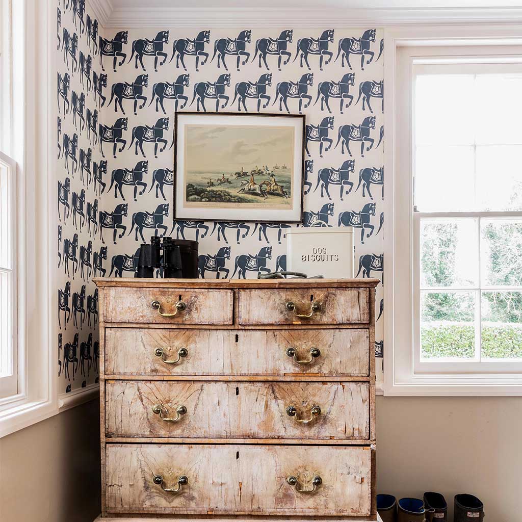 Premium Marwari Horse Wallpaper in Blue - Elegant Indian Horse Breed Design for Living Room, Bedroom & Office Decor