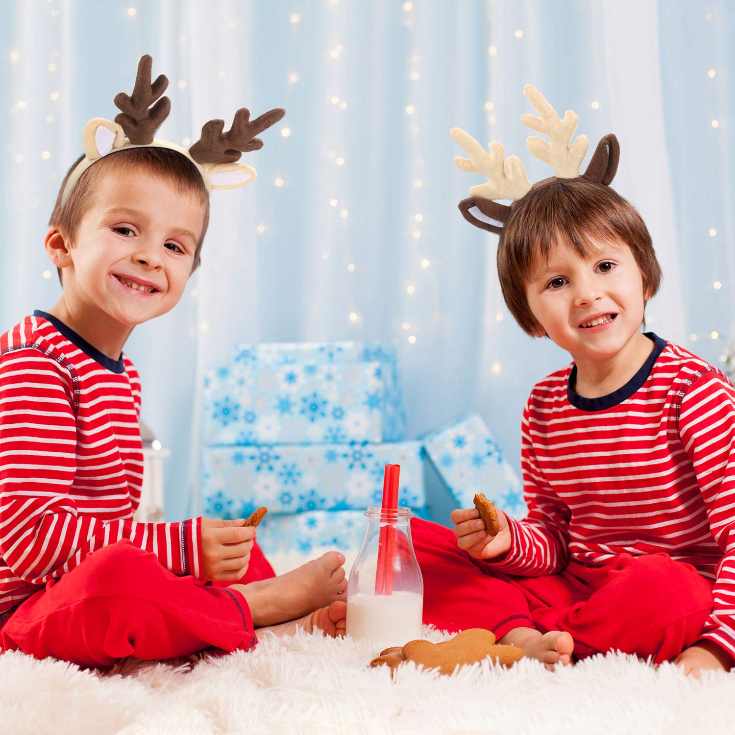 Bememo 2 Pack Christmas Reindeer Antler Headbands for Women - Festive Holiday Party Headpiece for Christmas Costume, Xmas Photo Props, and Holiday Celebrations