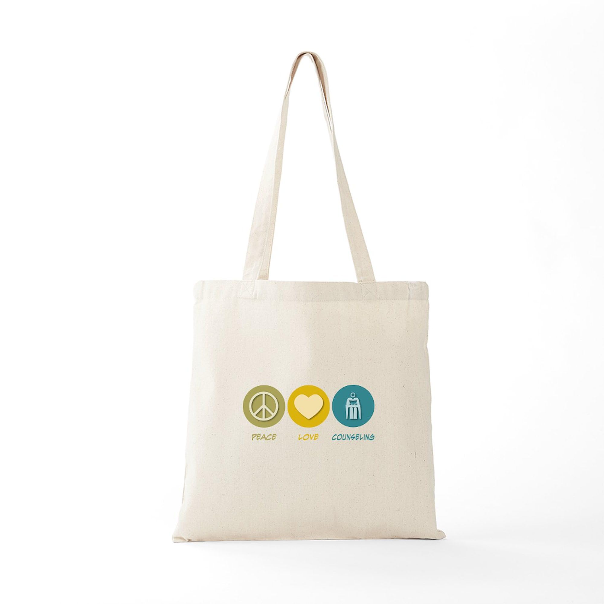 Peace Love Counseling Tote Bag - Natural Canvas Reusable Shopping Bag for Therapists, Counselors & Mental Health Awareness - Perfect for Work, Groceries & Everyday Use