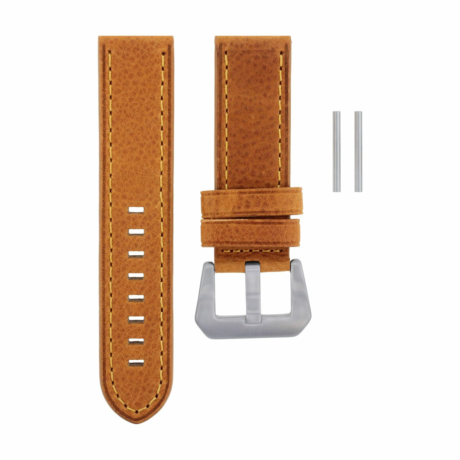 22mm Genuine Leather Watch Band Strap for Panerai Marina GMT - Tan with Orange Stitching | Replacement Watch Strap | Perfect for Diving, Travel & Everyday Wear