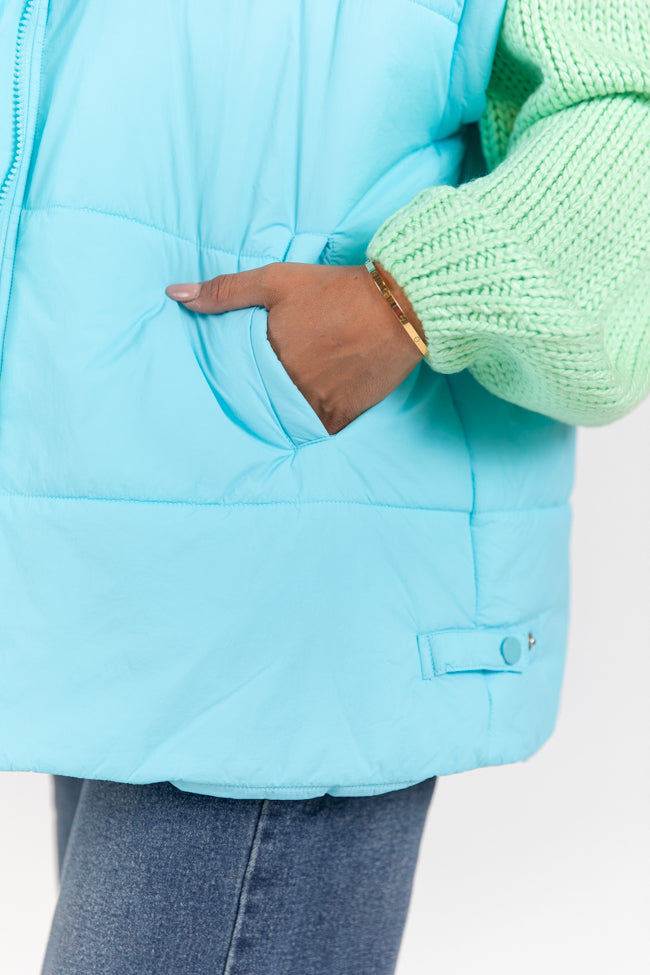 Going Upstate Blue Oversized Puffer Vest for Women - Winter Warm Quilted Jacket - Cozy Outdoor Hiking & Casual Streetwear Style