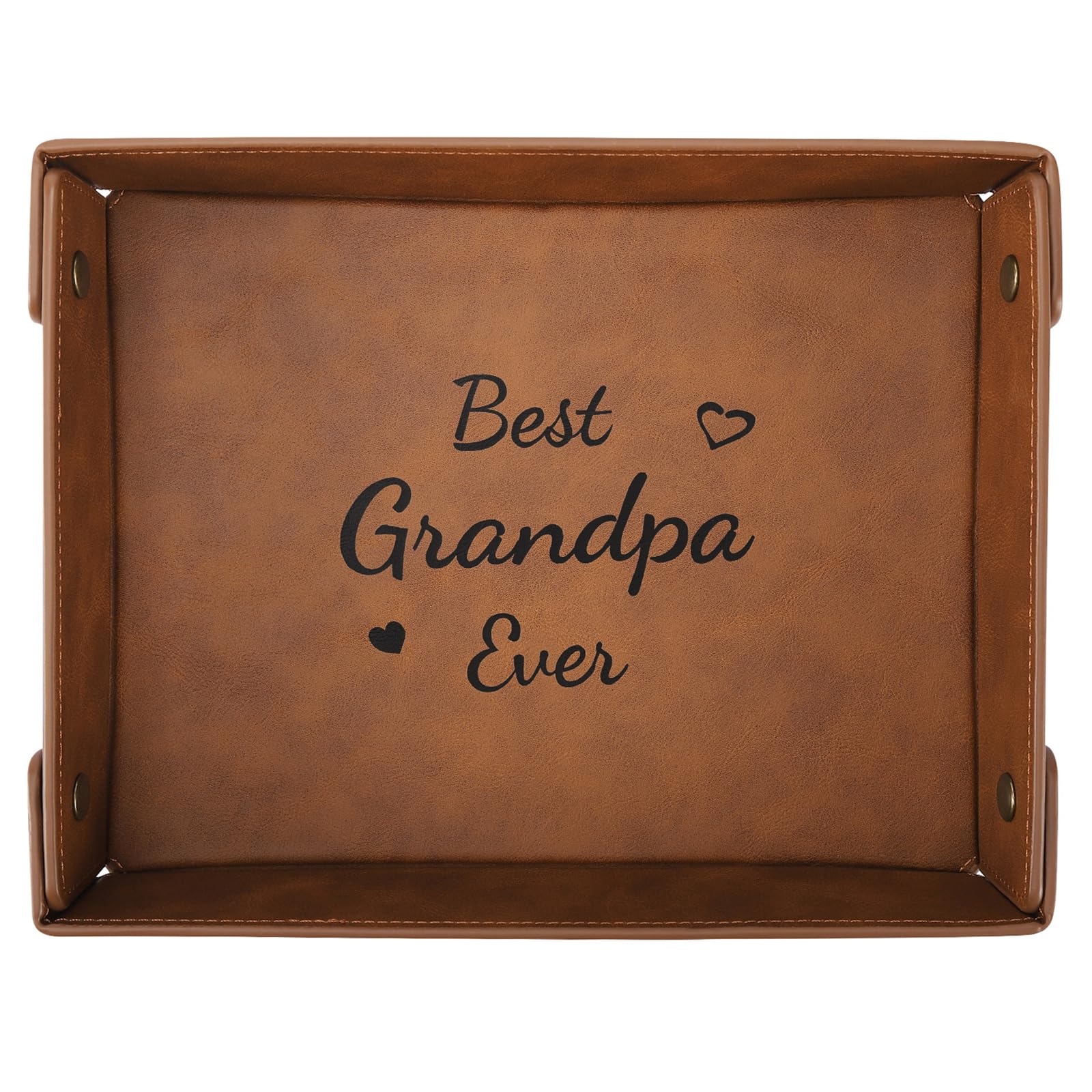 Best Grandpa Ever Leather Valet Tray - Personalized Gift from Granddaughter/Grandson | Birthday & Father's Day Present for Grandfather | Perfect for Organizing Keys, Wallets & Watches on Dresser