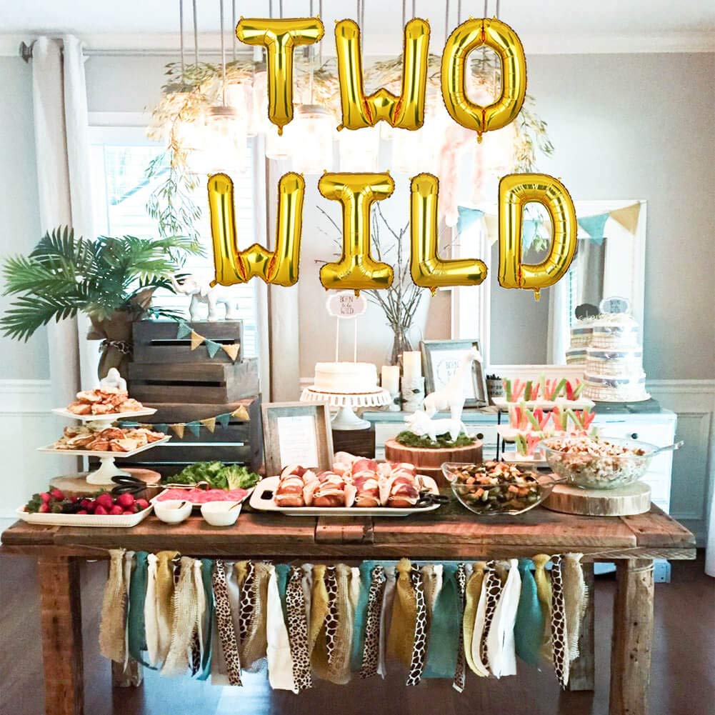 Gold Two Wild Balloons Banner - Jungle Safari 2nd Birthday Party Decorations for Boys & Girls | Jungle Theme Party Supplies for 2 Year Old Birthday Celebration | Perfect for Baby Showers, First Birthdays & Safari Themed Events