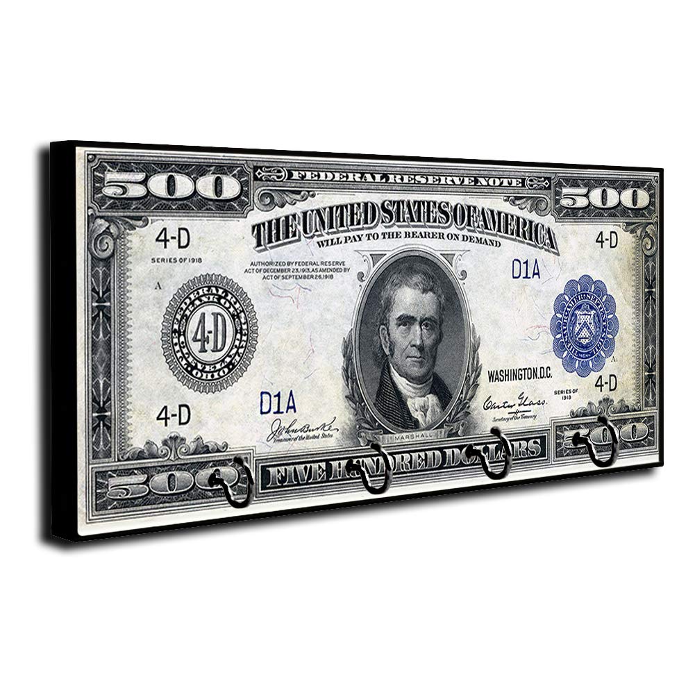 Brotherhood 1918 Vintage US $500 John Marshall Bill Design Key Holder - Wall Mount Key Organizer Rack for Home & Office - Perfect for Keys, Rings & Decorative Hangers - Durable Hook Hanger for Entryway, Kitchen & Bedroom Organization