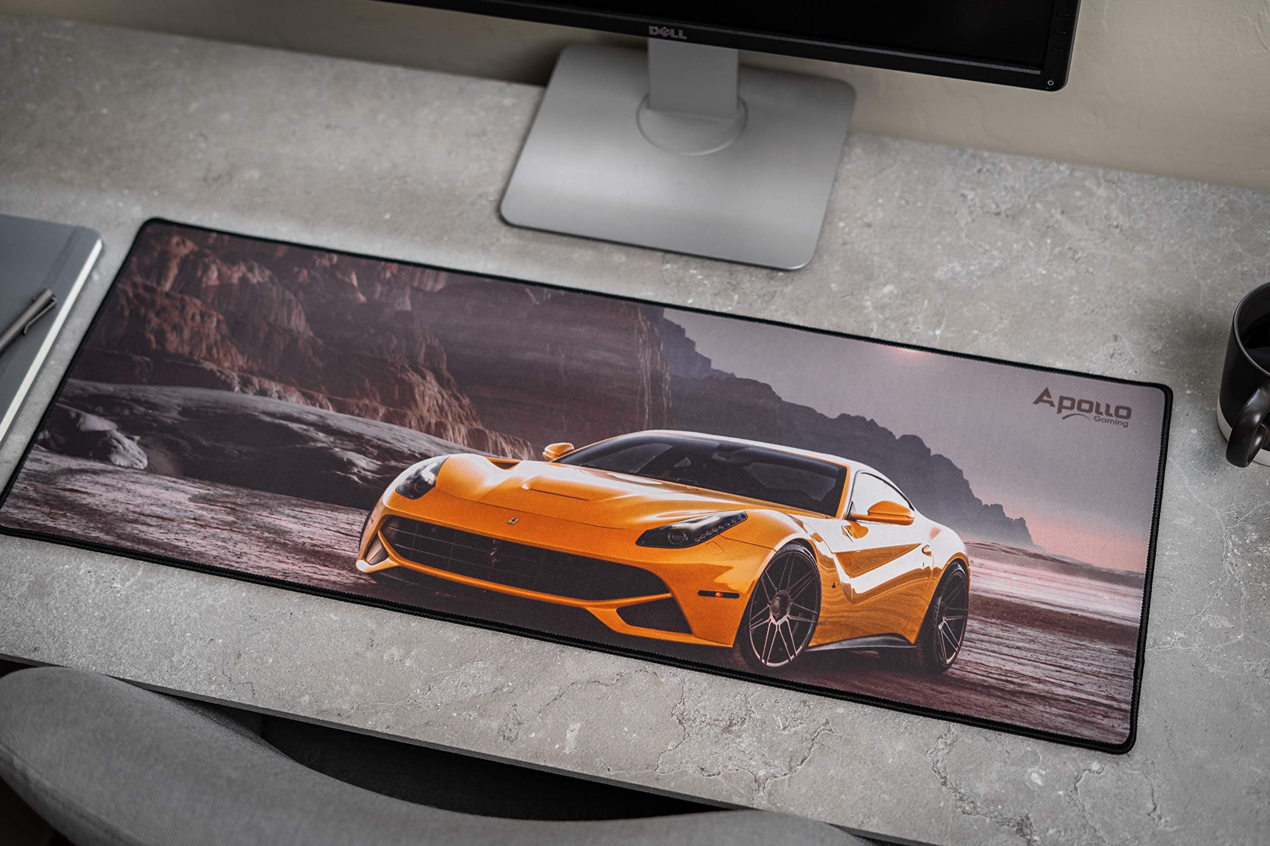 Apollo Gaming Extended Mouse Pad - XXL Large Desk Mat (31.5×11.8In) with Stitched Edges & Smooth Microfiber Surface - Perfect for Office, Gaming & Home Use - Compatible with Keyboard & Mouse - Ferrari Red Design - Ideal for PC, Laptop & Computer Workstations