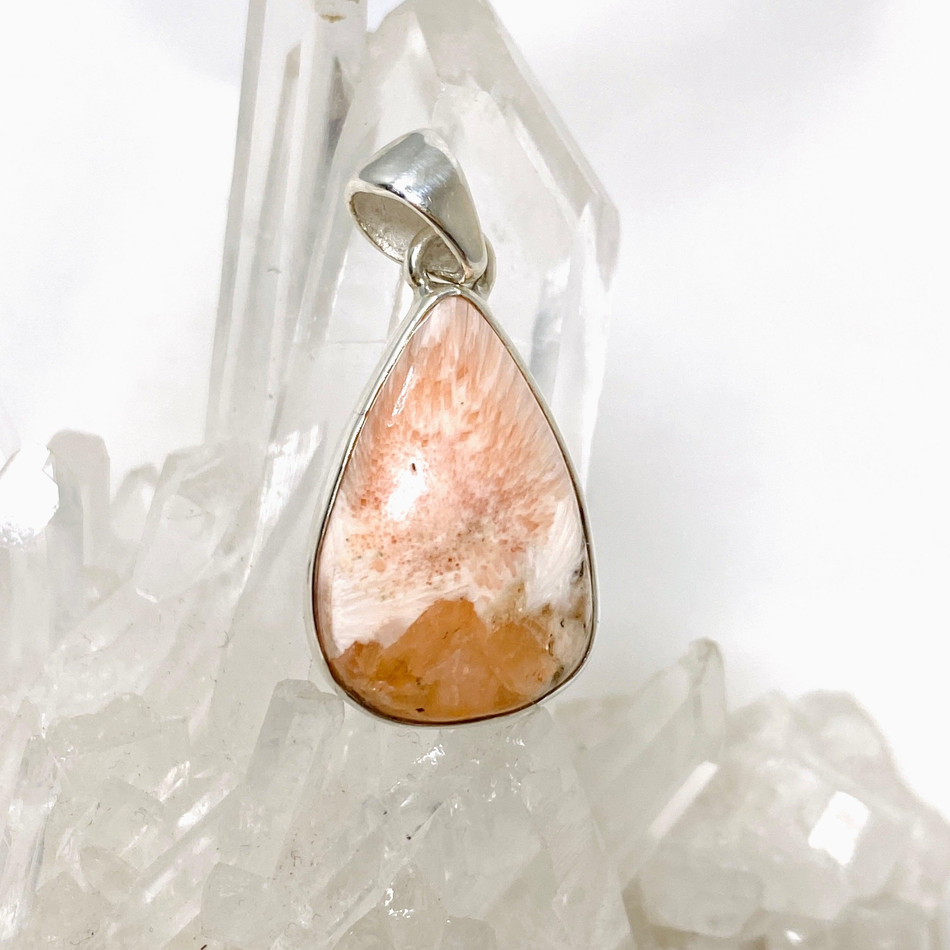 Natural Peach Scolecite Teardrop Pendant Necklace KPGJ4518 - Healing Crystal Jewelry for Meditation, Energy Balancing & Spiritual Growth