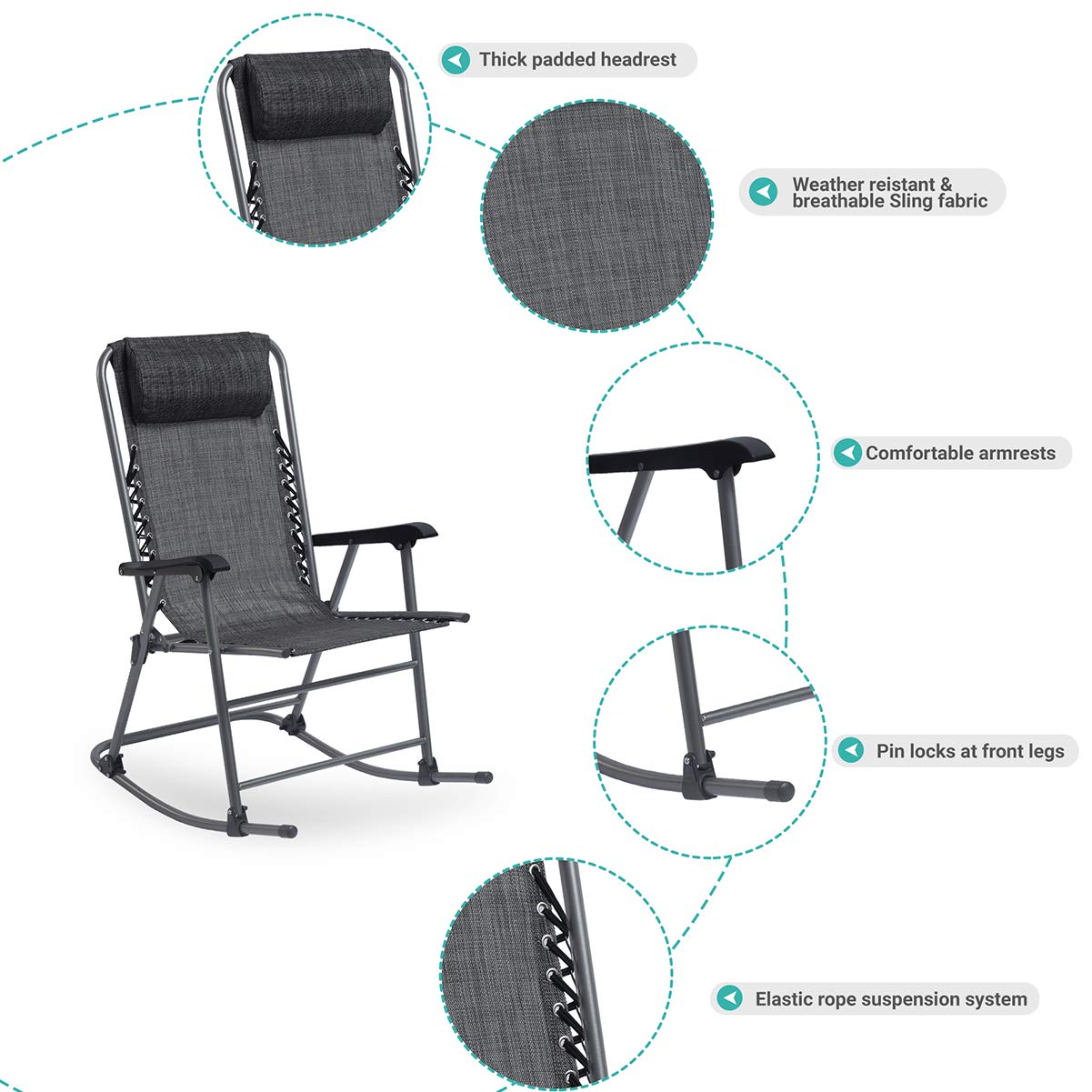 **Zero Gravity Patio Rocking Chair - Portable Folding Mesh Recliner for Outdoor Relaxation, Camping, Fishing & Beach - Perfect for Backyard, Garden, Poolside & Travel**