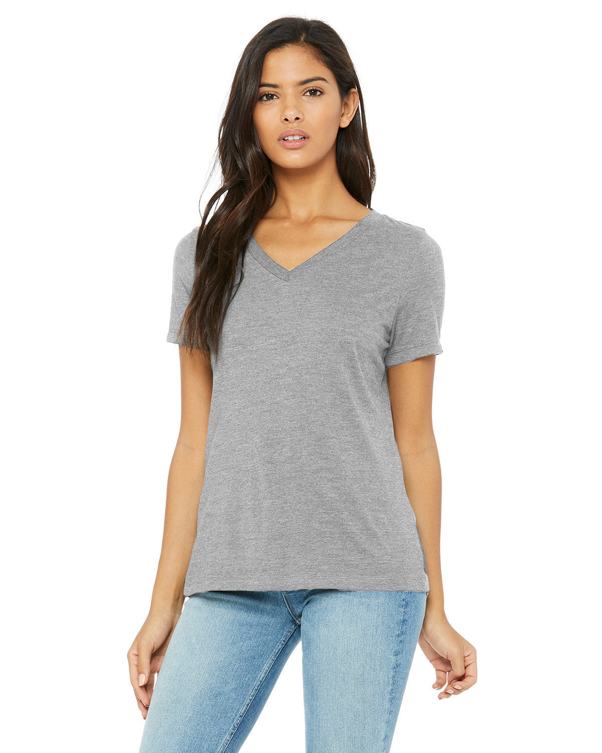 Bella + Canvas 6405CVC Women's Relaxed Fit Heather CVC Jersey V-Neck T-Shirt - Soft Casual Tee for Everyday Wear, Gym, and Layering