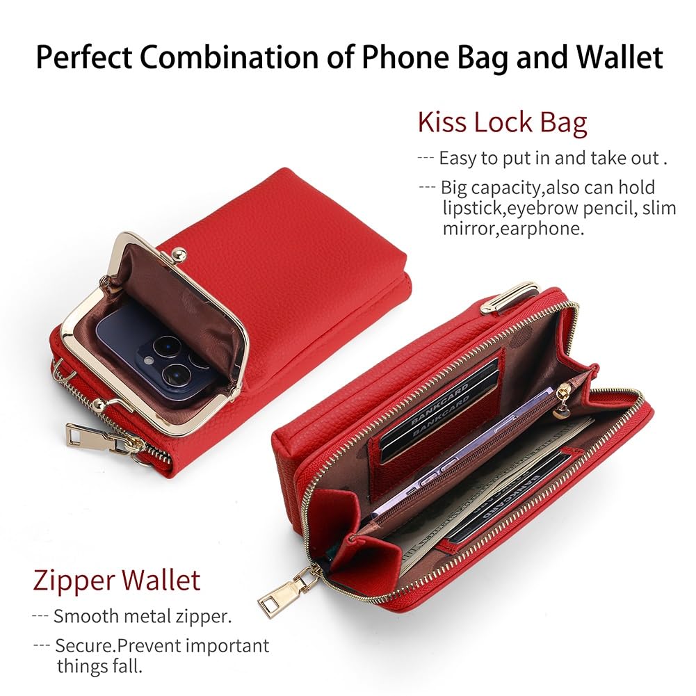 EASTNIGHTS Women's Small Crossbody Phone Bag - Cute Kiss Lock Shoulder Purse with Credit Card Slots & Phone Pocket | Perfect for Everyday Use, Travel, and Shopping