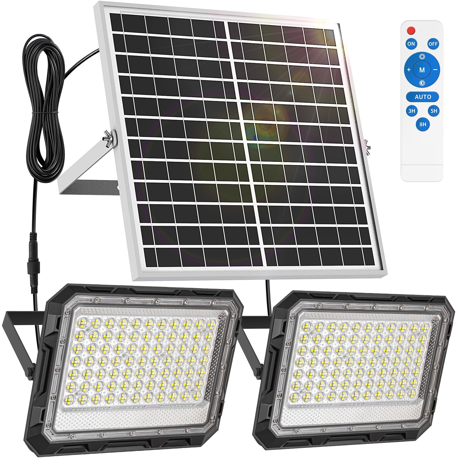 150W Solar Flood Light Outdoor - 1500 Lumens 385 LED IP65 Waterproof Security Light with Remote Control | Dusk to Dawn Solar Powered LED Floodlight for Yard, Garden, Driveway, Patio & Backyard Lighting