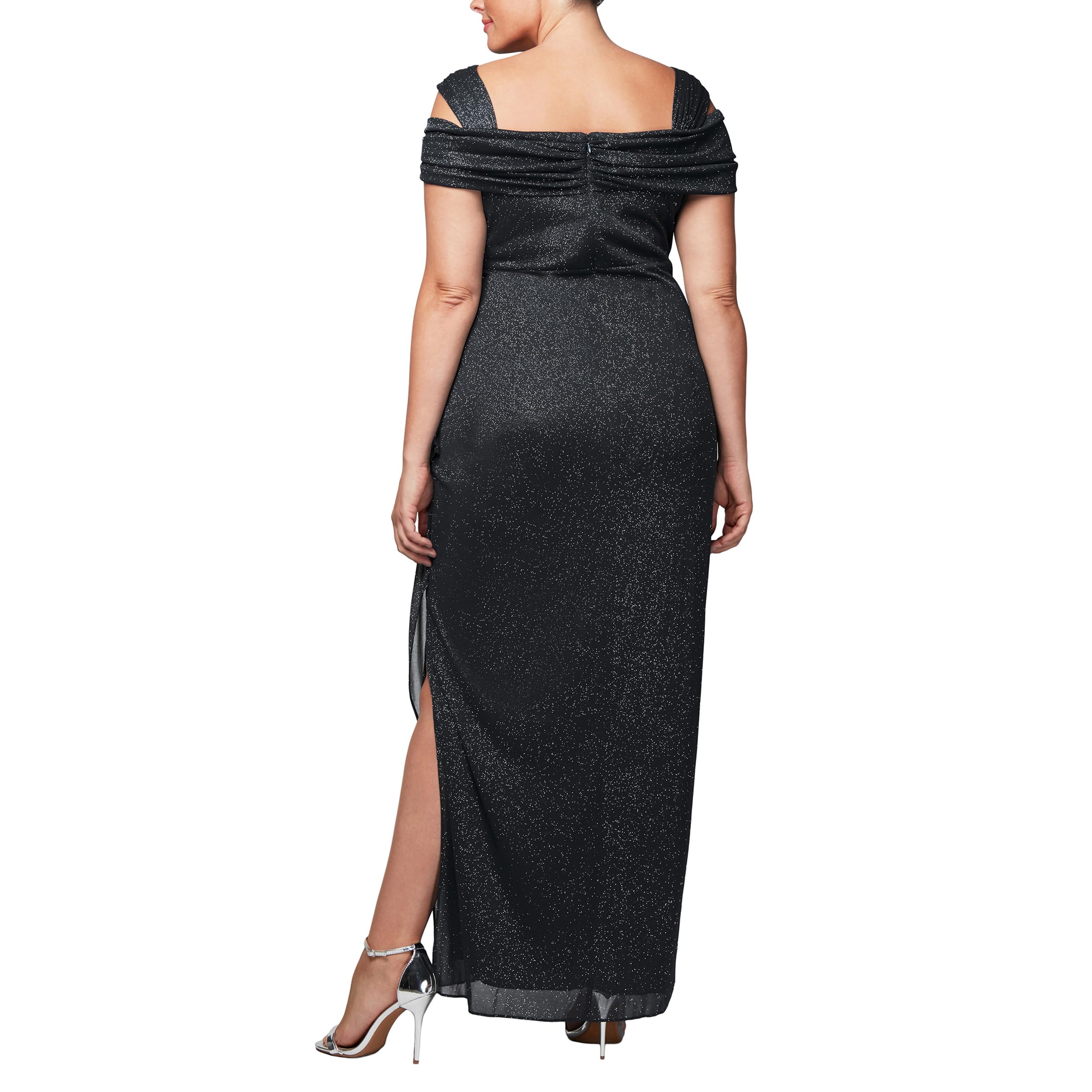 Alex Evenings Women's Plus Size Cold Shoulder Mother of The Bride Dress with Ruched Skirt - Elegant Formal Gown for Wedding Guest, Special Occasions & Evening Events