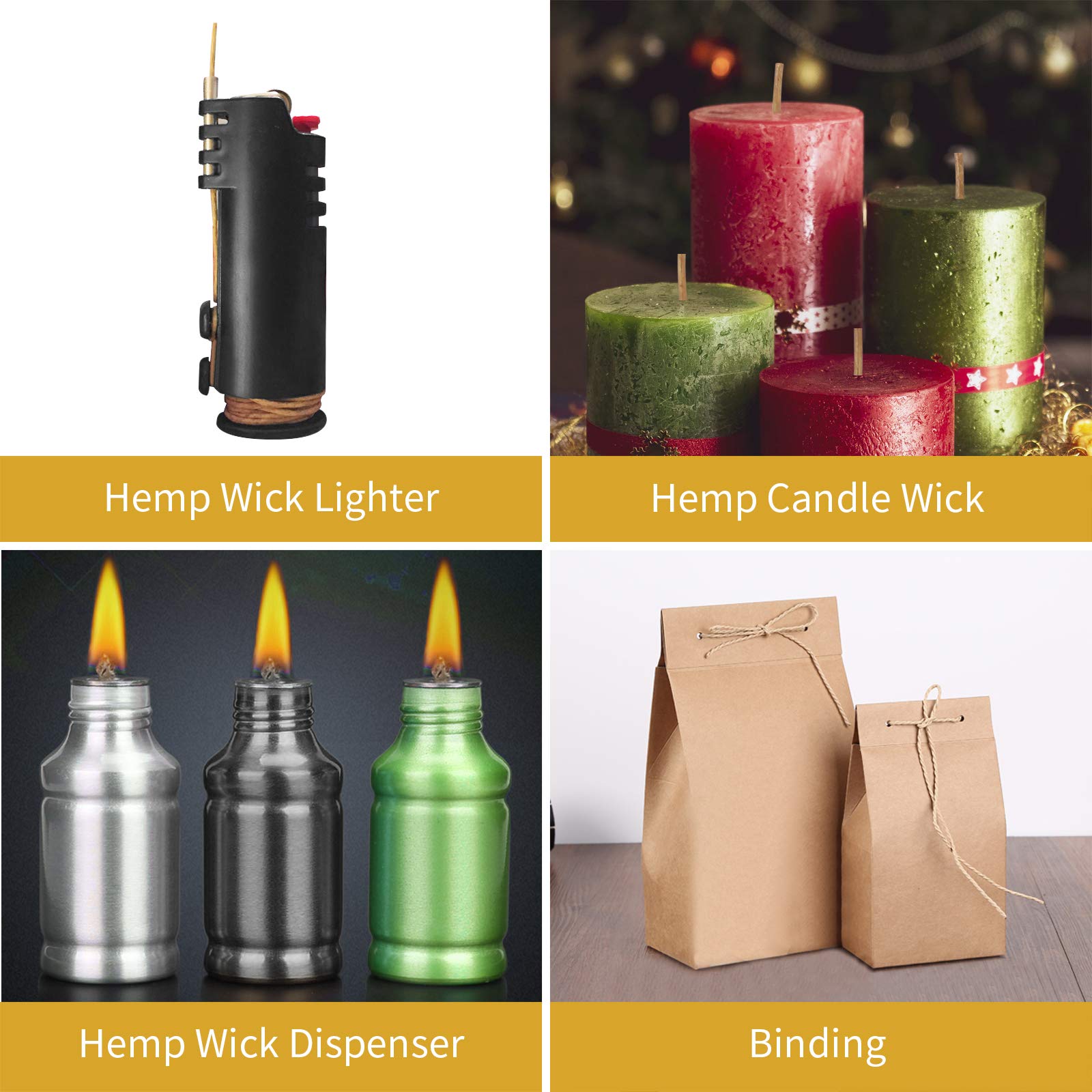 **CHEFBEE 200 FT Organic Hemp Wick - Natural Beeswax Coated for Slow Burning, No Drip - Perfect for DIY Candle Making, Hemp Wick Lighters & Aromatherapy (1.1mm Standard Size)**