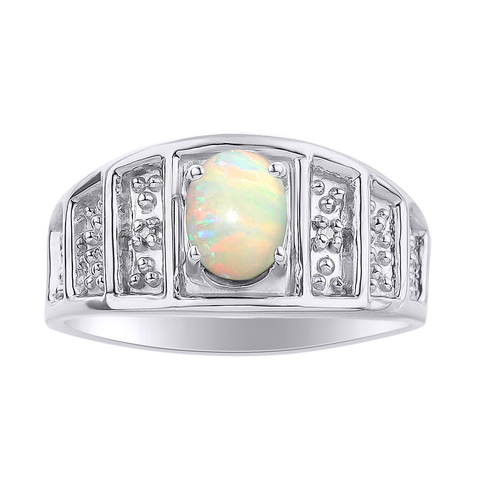 Sterling Silver Diamond & Opal Ring Set - Color Stone Birthstone Jewelry for Women | Perfect Gift for Anniversary, Birthday & Special Occasions