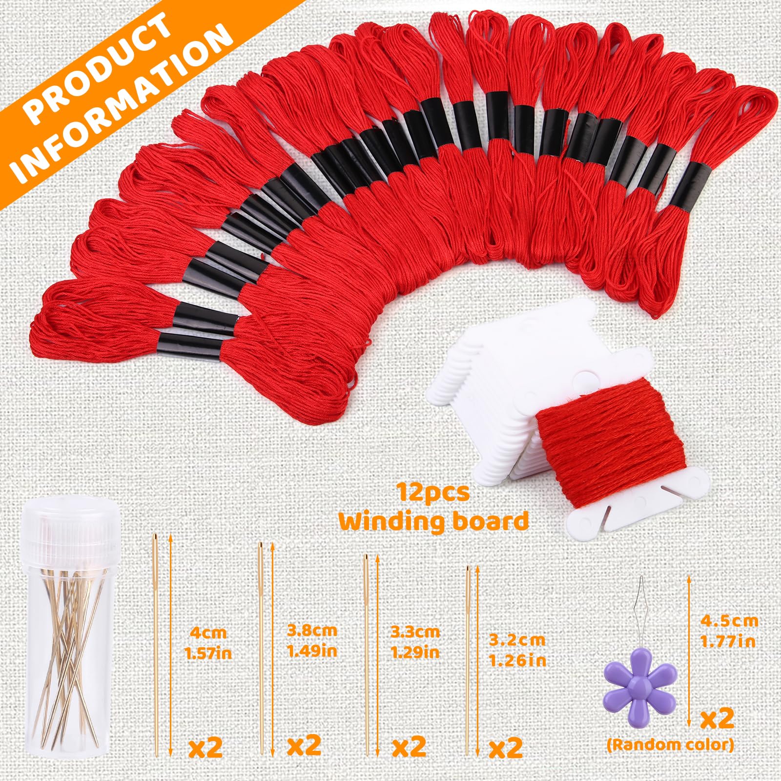 24 Skeins Red Embroidery Floss Kit - Premium Cross Stitch Thread Set with Plastic Bobbins, Needle Threader & Sewing Needles for Hand Embroidery, DIY Crafts, and Fabric Projects