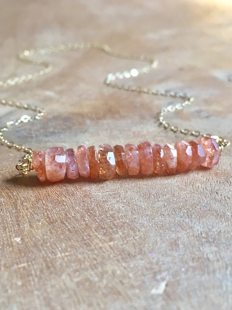 Sunstone Bar Necklace - 14K Gold or Sterling Silver Pendant for Women | Boho Chic Jewelry for Everyday Wear & Special Occasions
