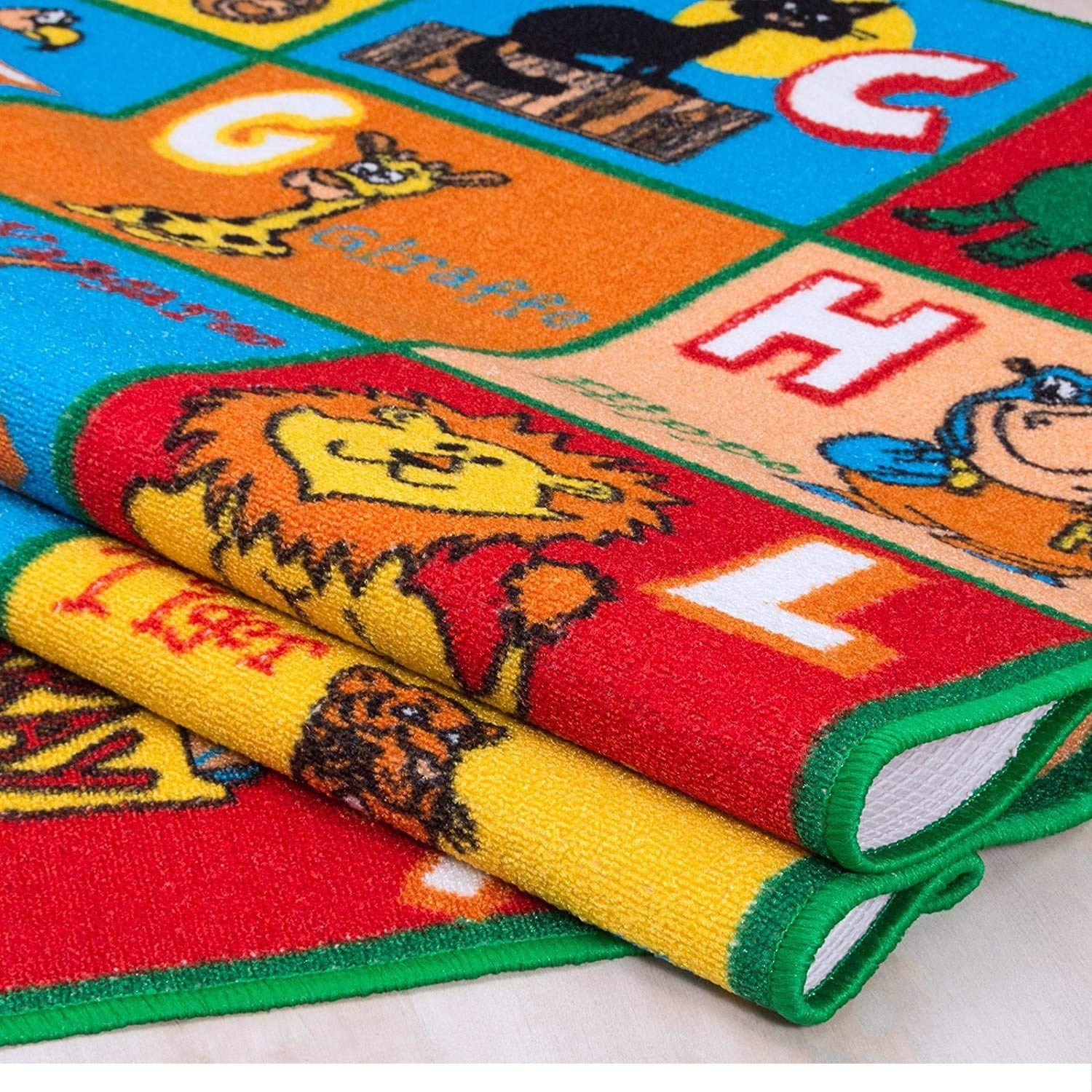 Non-Slip Alphabet Zoo Animals Kids Rug - 8x10 Feet Soft Playmat with Gel Backing for Nursery, Classroom & Playroom Floor Decor