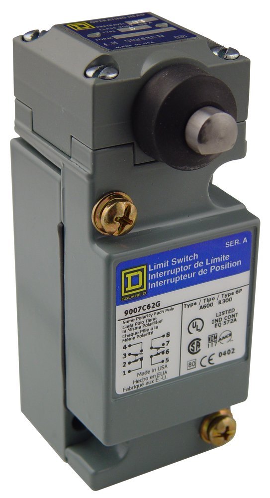 Square D 9007C62G Heavy Duty NEMA Limit Switch - 2 Pole Standard Operation Side Push Plunger Head for Industrial Machinery & Automation Systems