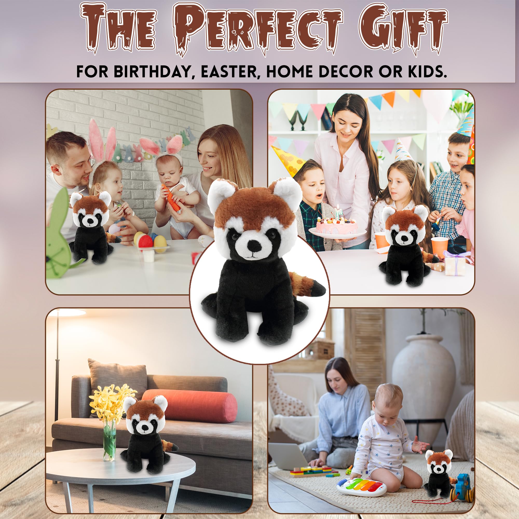 Plushland 10 Inch Red Panda Stuffed Animal - Ultra Soft Plush Toy for Kids, Cute Cuddly Gift for Boys & Girls - Perfect for Bedroom Decor, Nursery, Car & Travel Companion (Red Panda)