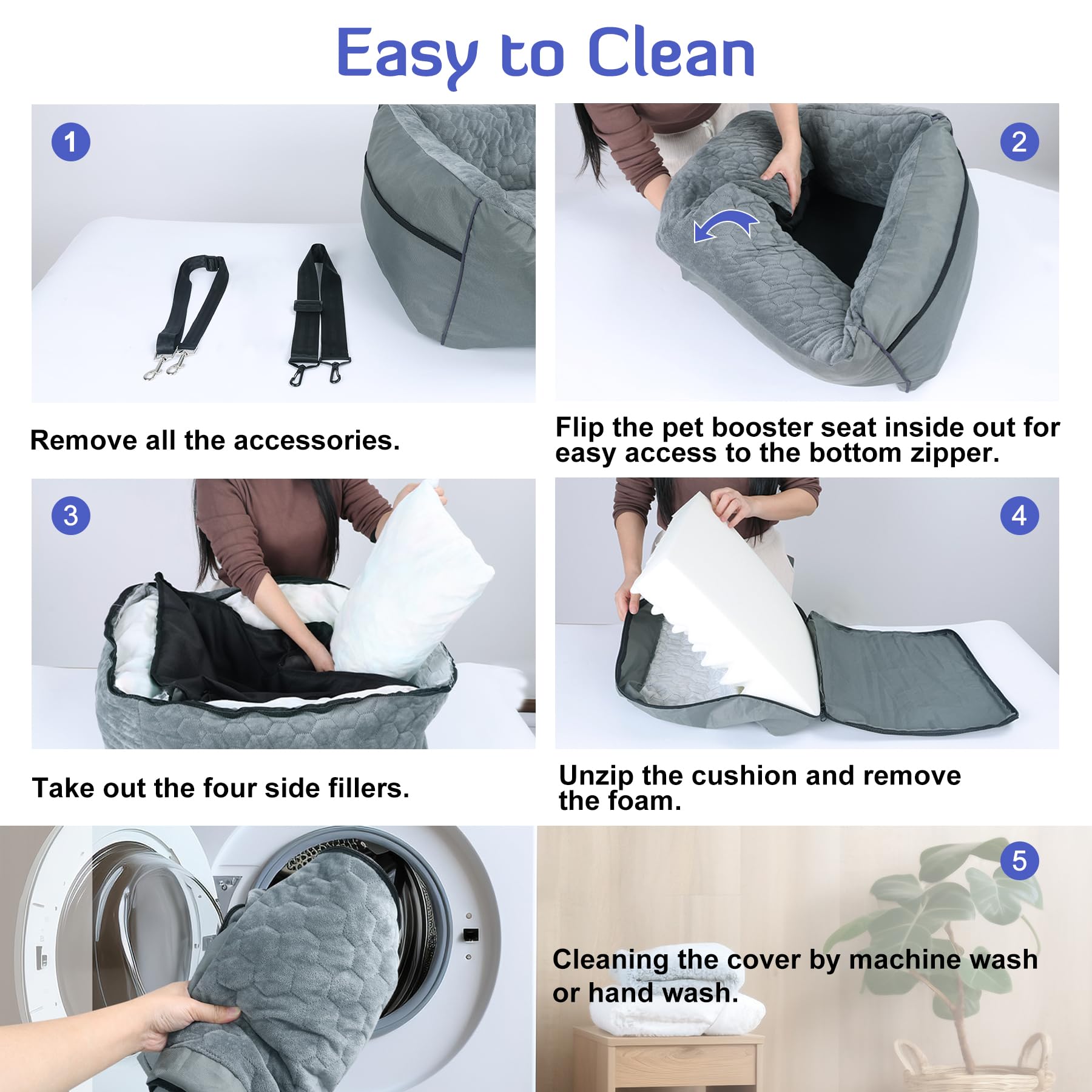 INFANZIA Washable Foam Dog Car Booster Seat for Small & Medium Dogs Under 30Lbs - Detachable Pet Car Seat with Storage Pockets, Soft Elevated Dog Bed for Front & Back Seats (20IN, Grey) - Perfect for Road Trips, Vet Visits & Daily Commutes