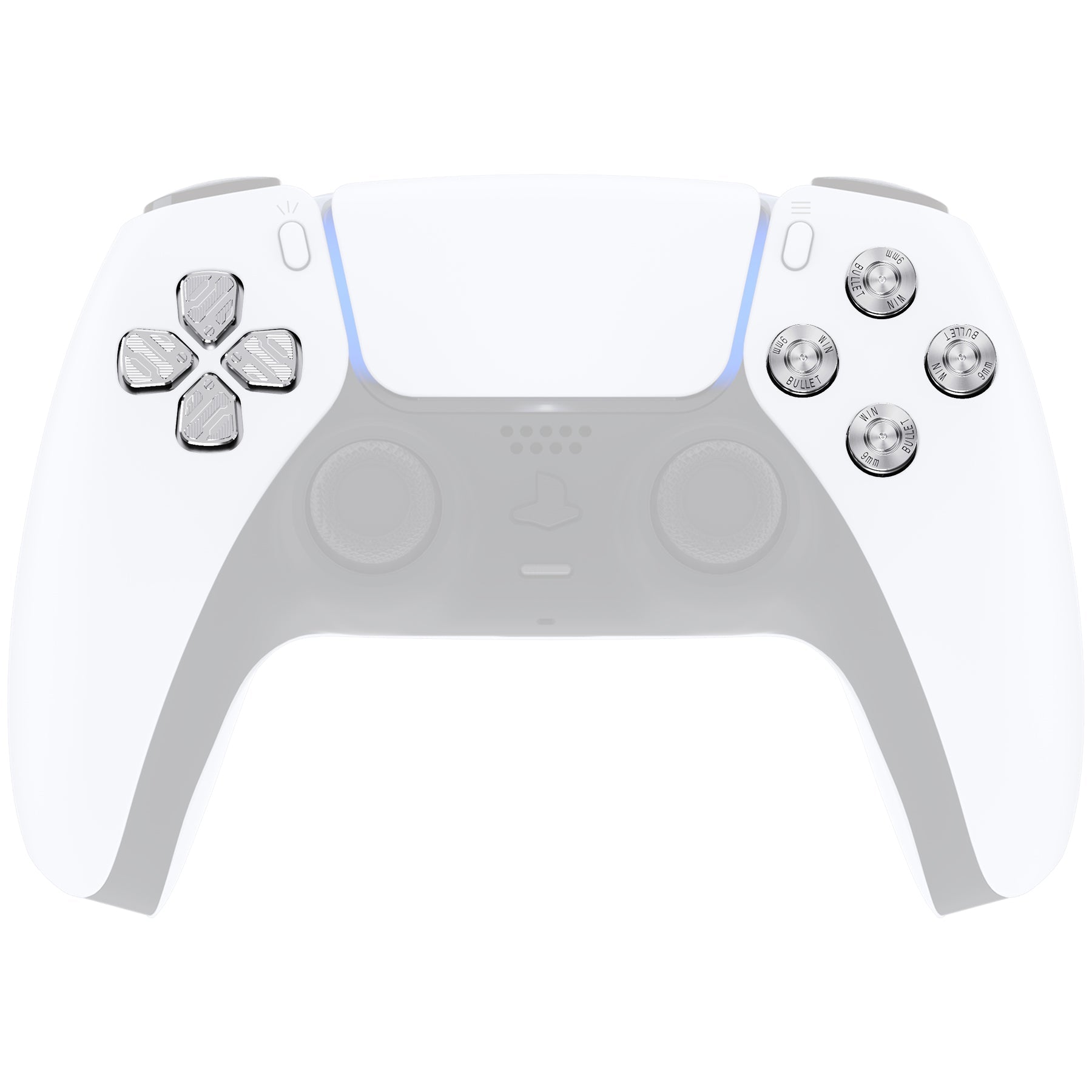 eXtremeRate Silver Aluminum Metal D-Pad & ABXY Buttons Replacement for PS5 Controller - Enhance Gaming Precision & Durability for Competitive Play