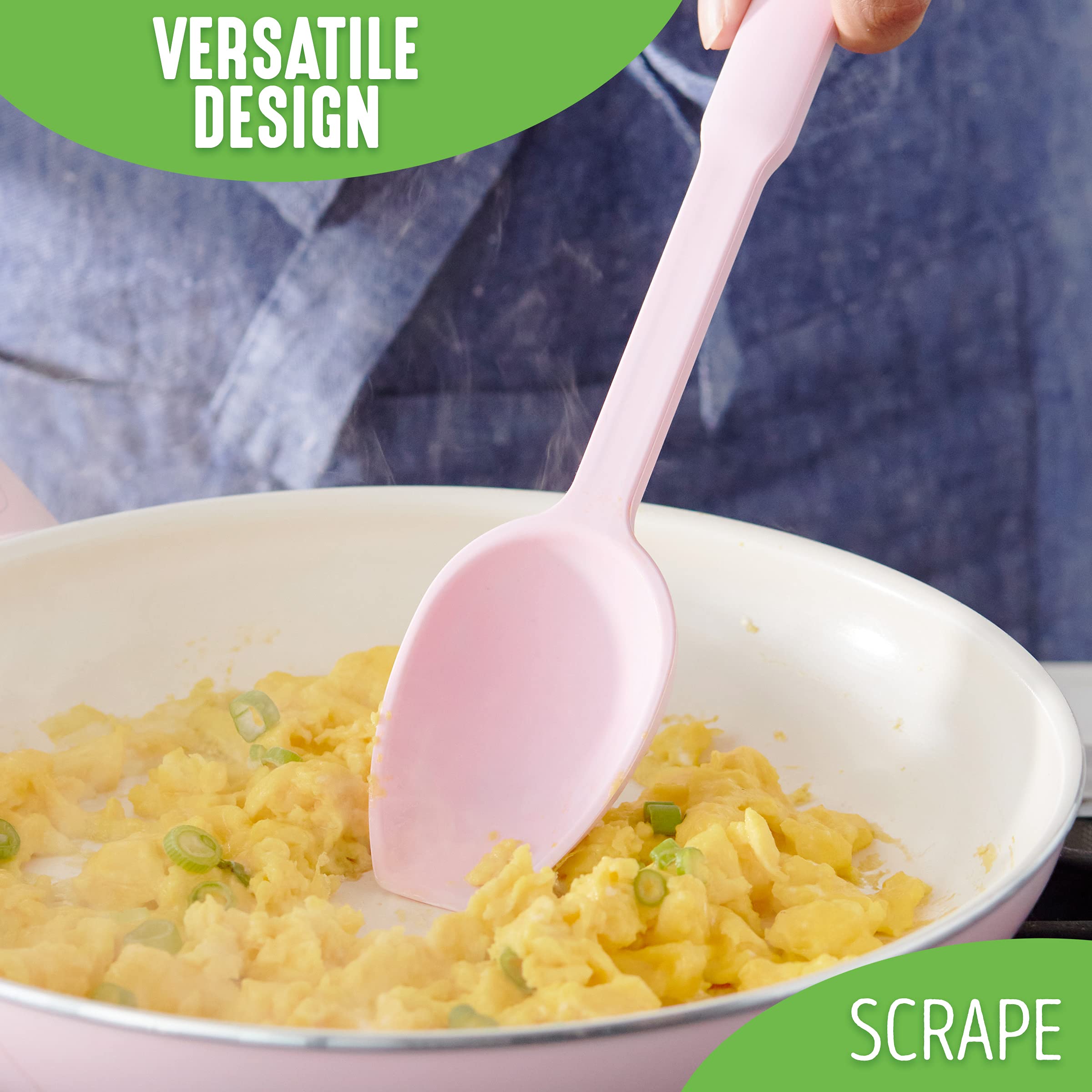 GreenLife Silicone Cooking Spoon - Heat & Stain Resistant Kitchen Utensil for Scooping, Scraping & Mixing - Dishwasher Safe Grey Spatula - Perfect for Baking, Cooking & Meal Prep