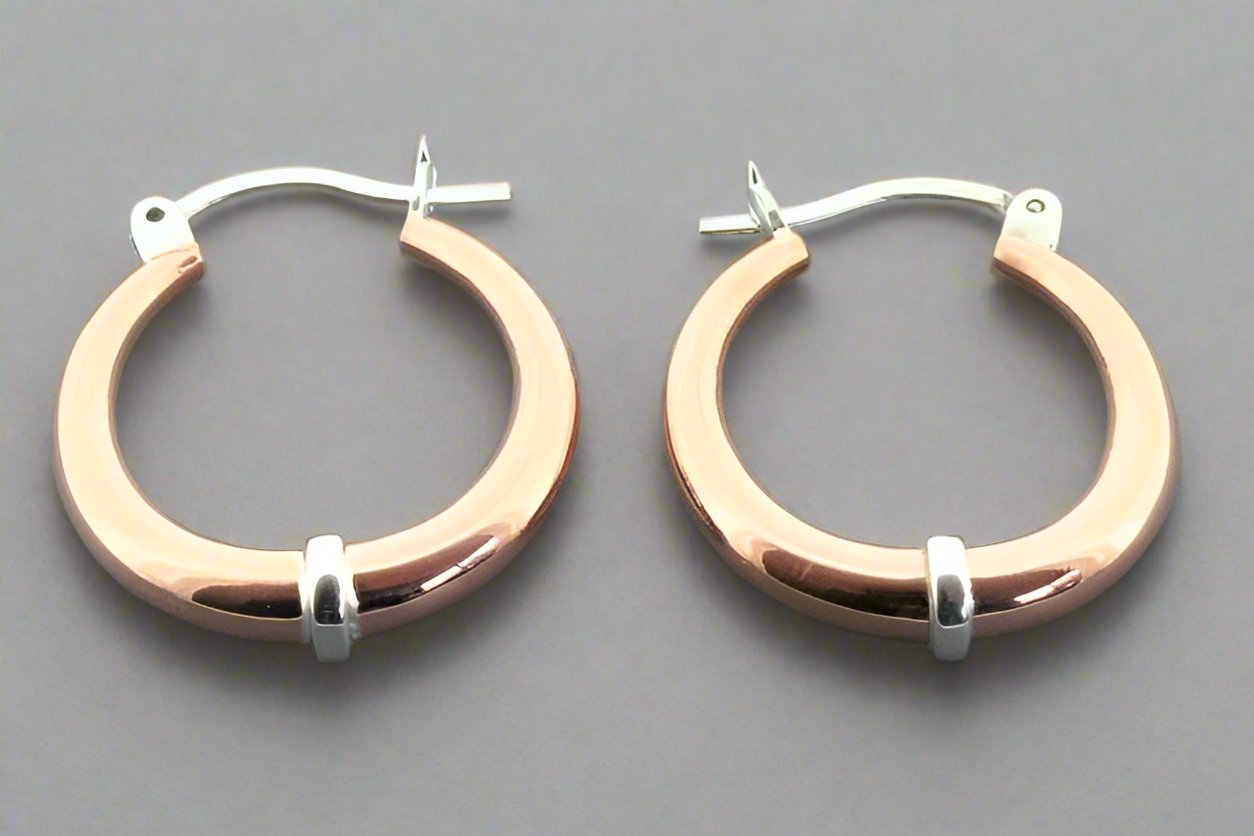 Sterling Silver Band Copper Tubular Hoop Earrings for Women - Elegant Everyday Wear & Special Occasions