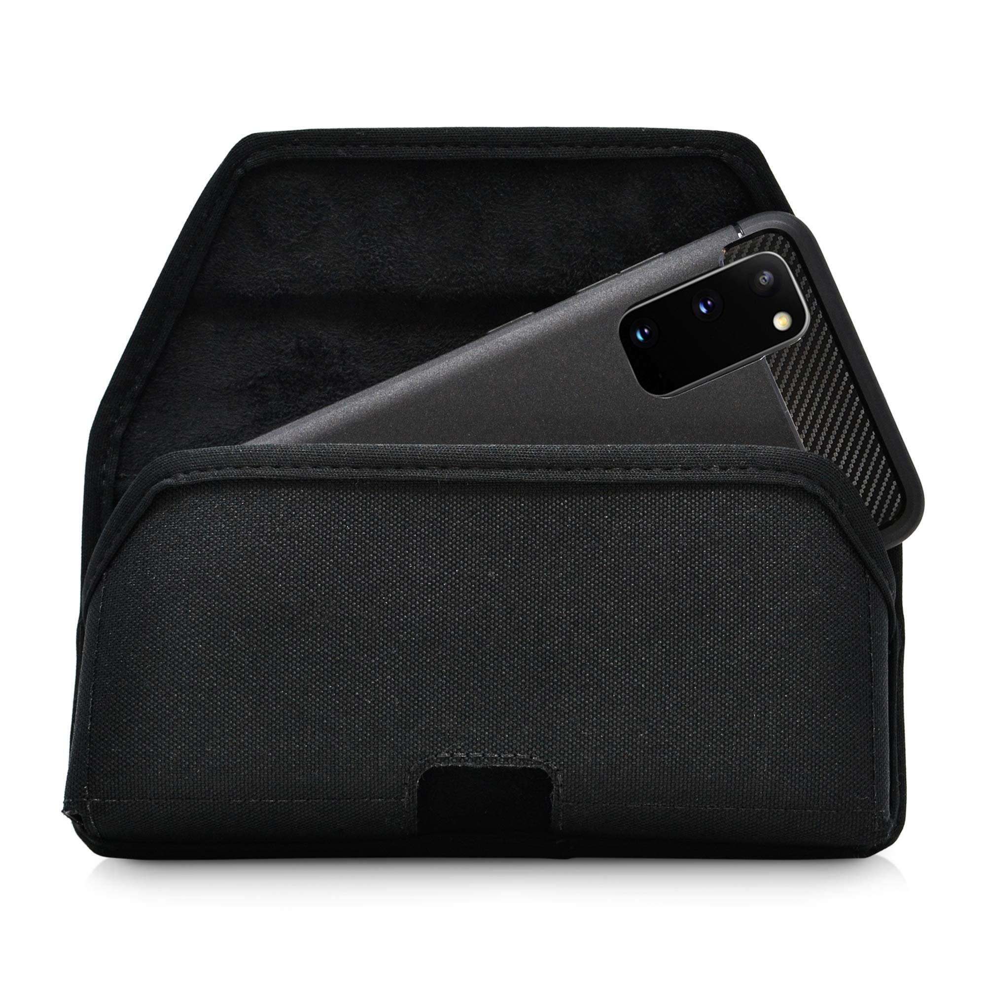 Premium Nylon Phone Holster for Samsung Galaxy S25-S20 – Black Belt Holder for Phones with Slim Cases – Magnetic Closure Pouch with Metal Clip | Perfect for Running, Hiking & Outdoor Activities