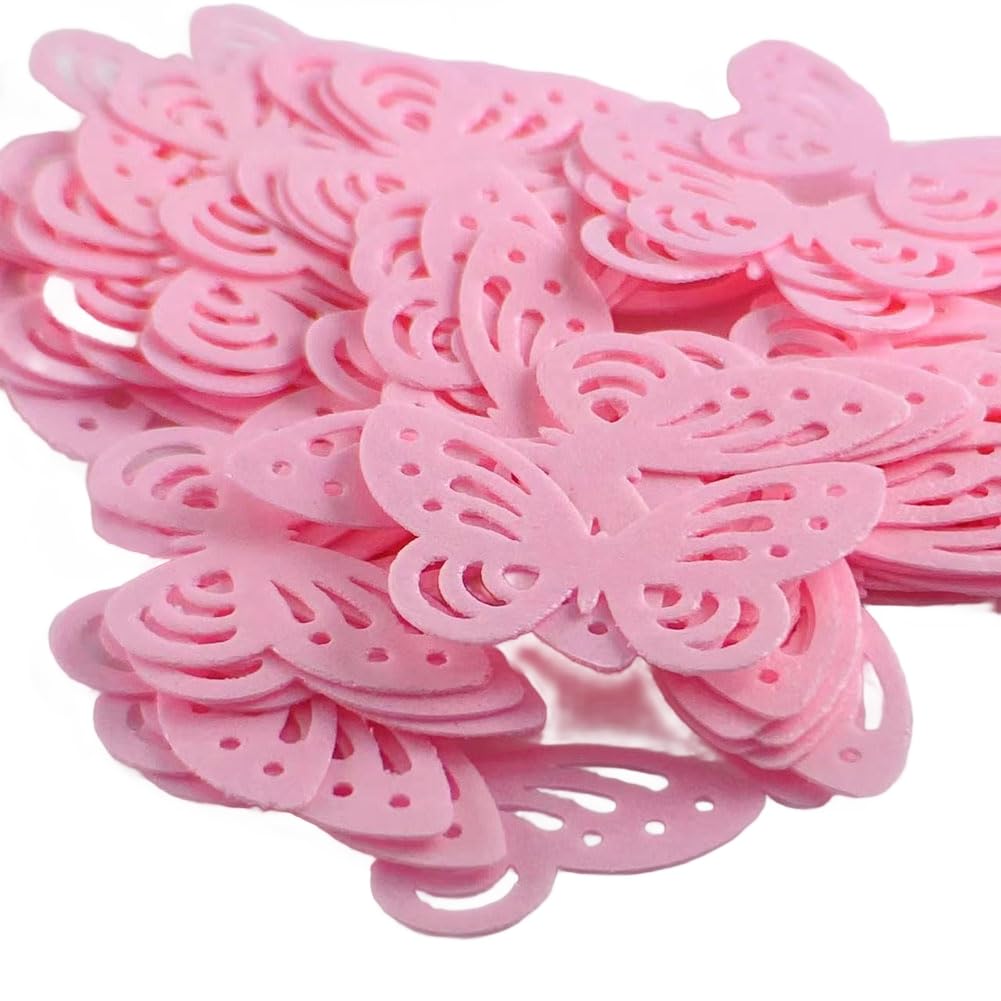 50pcs Edible Pink Butterflies Wafer Paper Cupcake Toppers - Big Size Rice Paper Cake Decorations for Birthday & Baby Shower | Perfect for Wedding Cakes, Desserts, and Party Treats